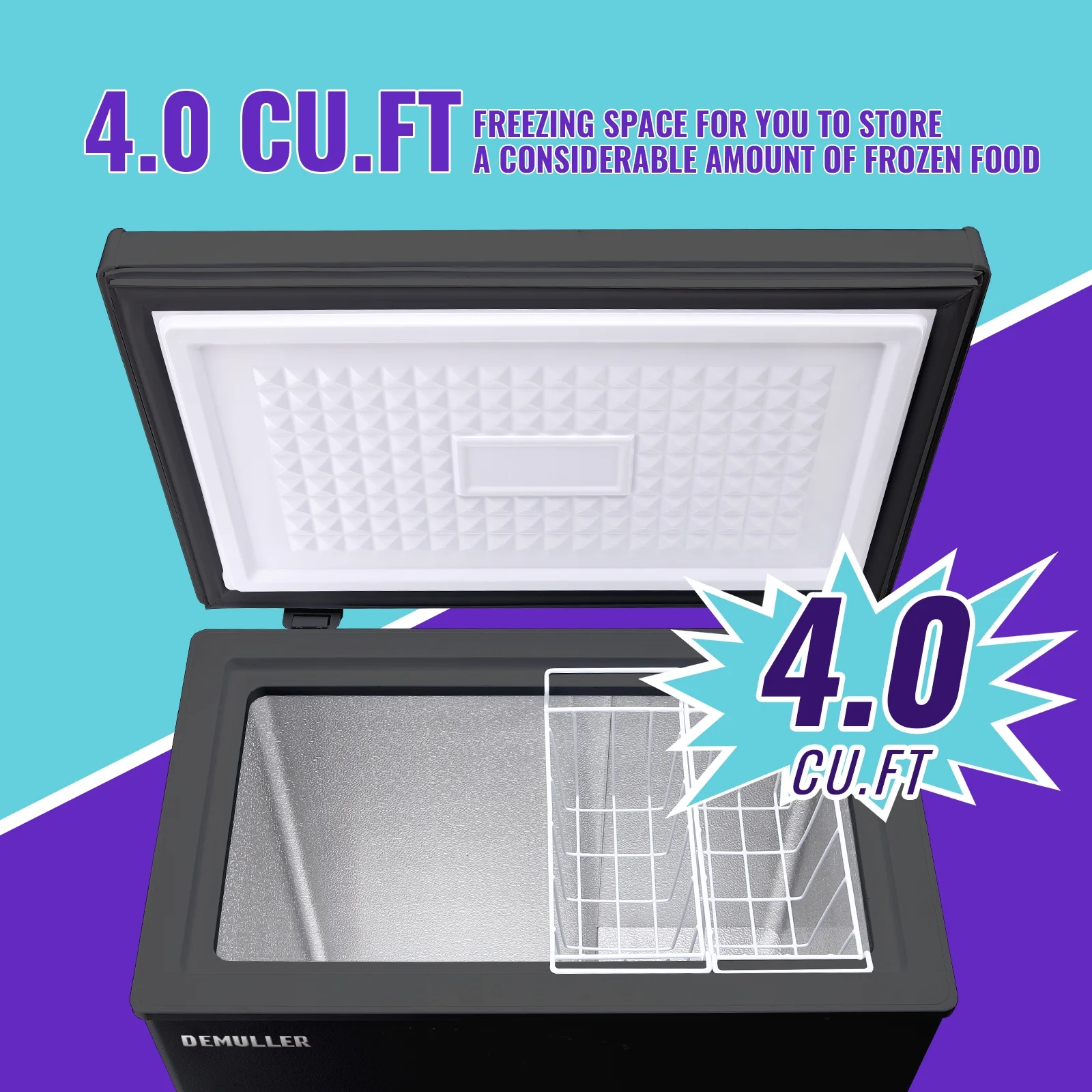4.0 Cu.ft Deep Freezer Top Open Door Compact Freezer with 2 Removable Storage Baskets Black(4.0 CU.FT/BLACK) - Image 5