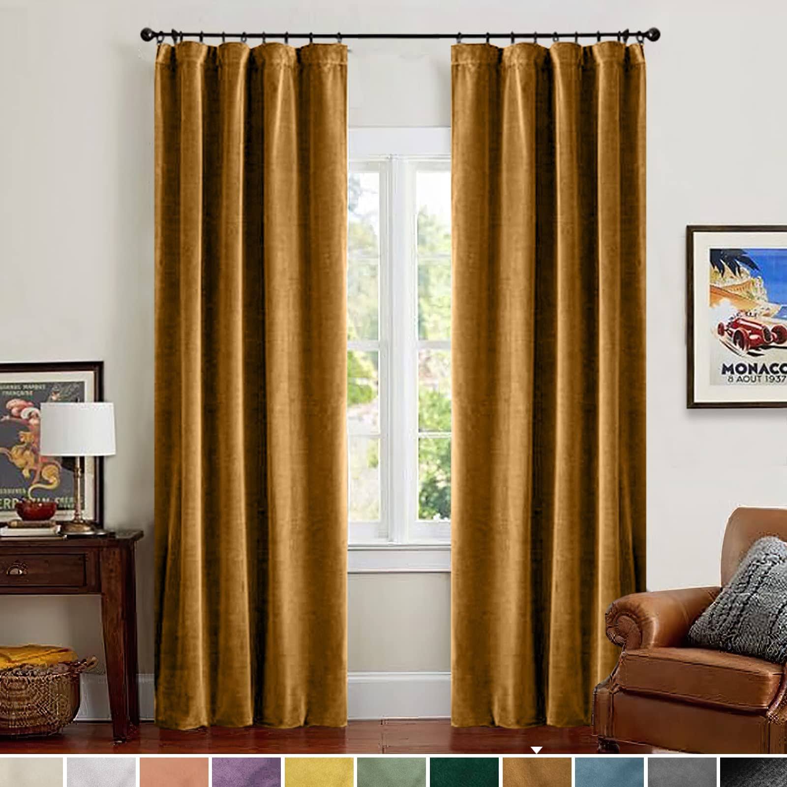 Lazzzy Velvet Blackout Curtains Brown Thermal Insulated Curtains 84 Room Darkening Window Drapes Super Soft Luxury Curtains for Living Room Bedroom