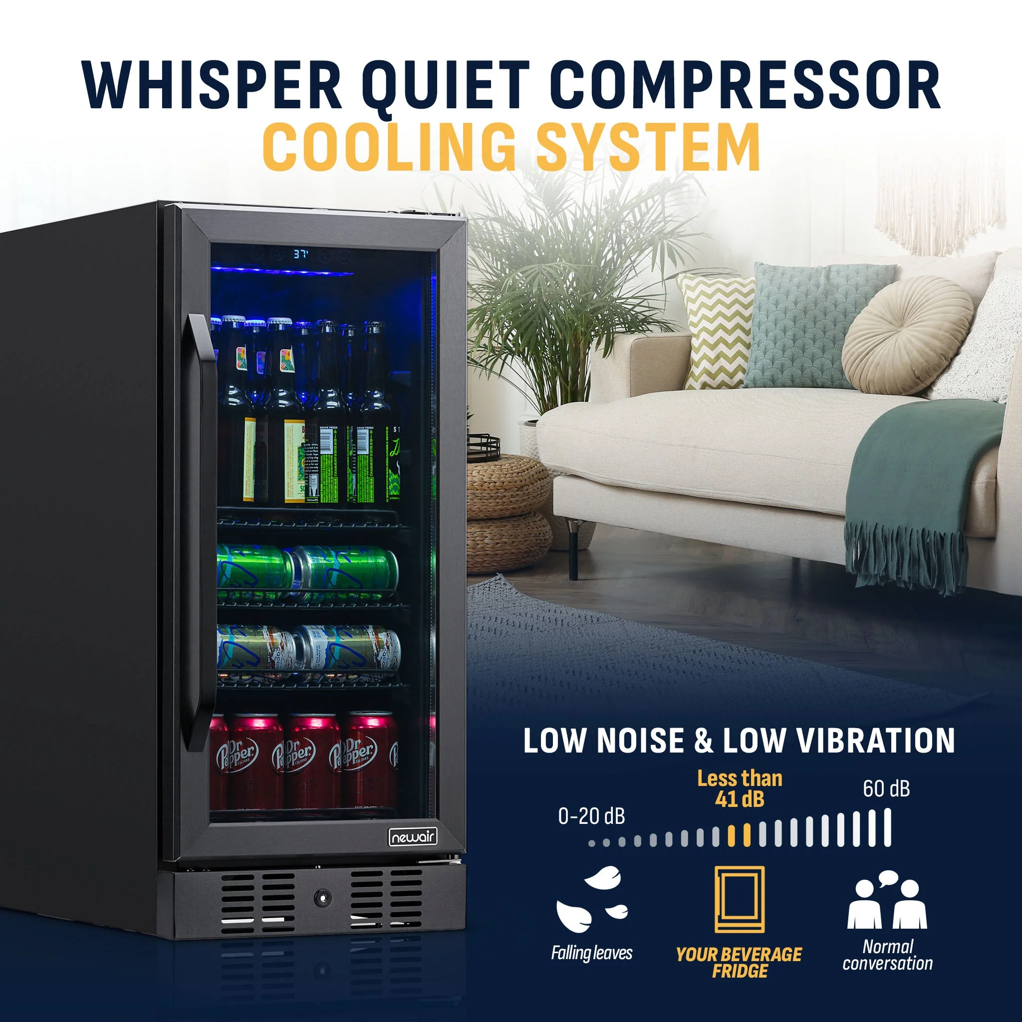 Newair 96-Can Built-In Black Beverage Fridge - 15