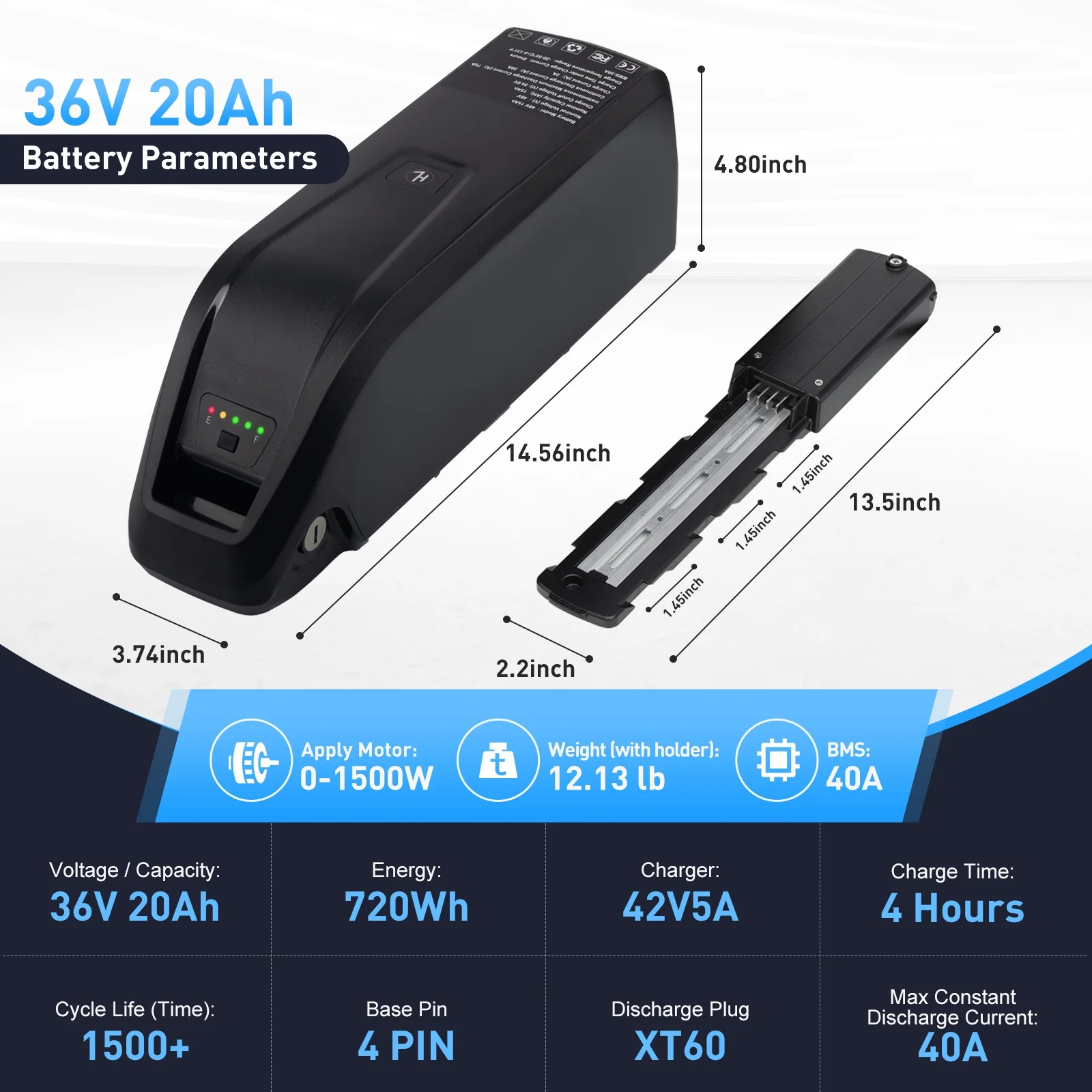 4Pin 36V 20AH Battery Electric Scooter Battery 750W 36V Ebike Battery for Adult Electric Bike Motor(36v20ah) - Image 2
