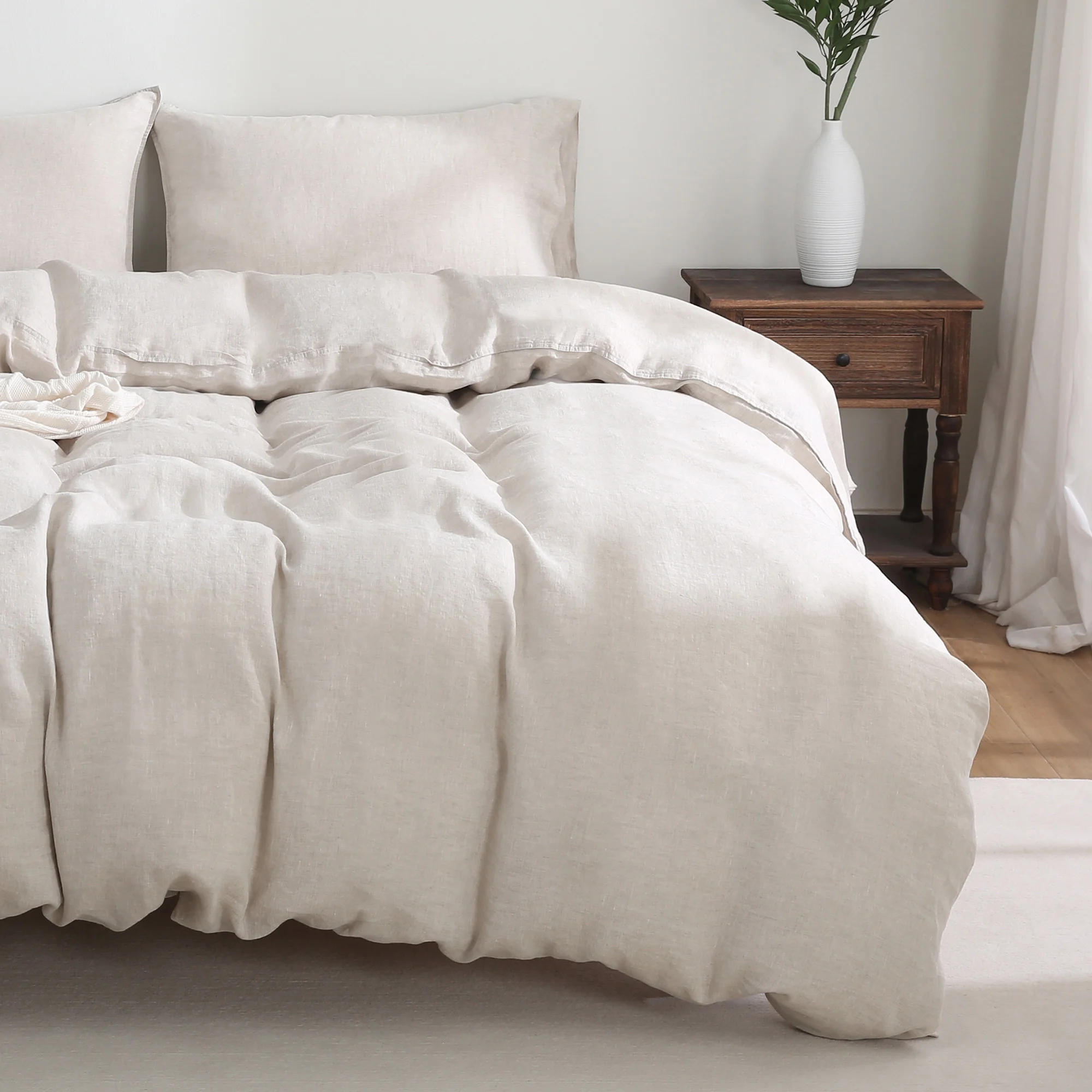 100% Pure Linen Duvet Cover with Button Closure and Corner Ties Soft Breathable Natural Full/Queen(Natural Linen/Full/Queen) - Image 4