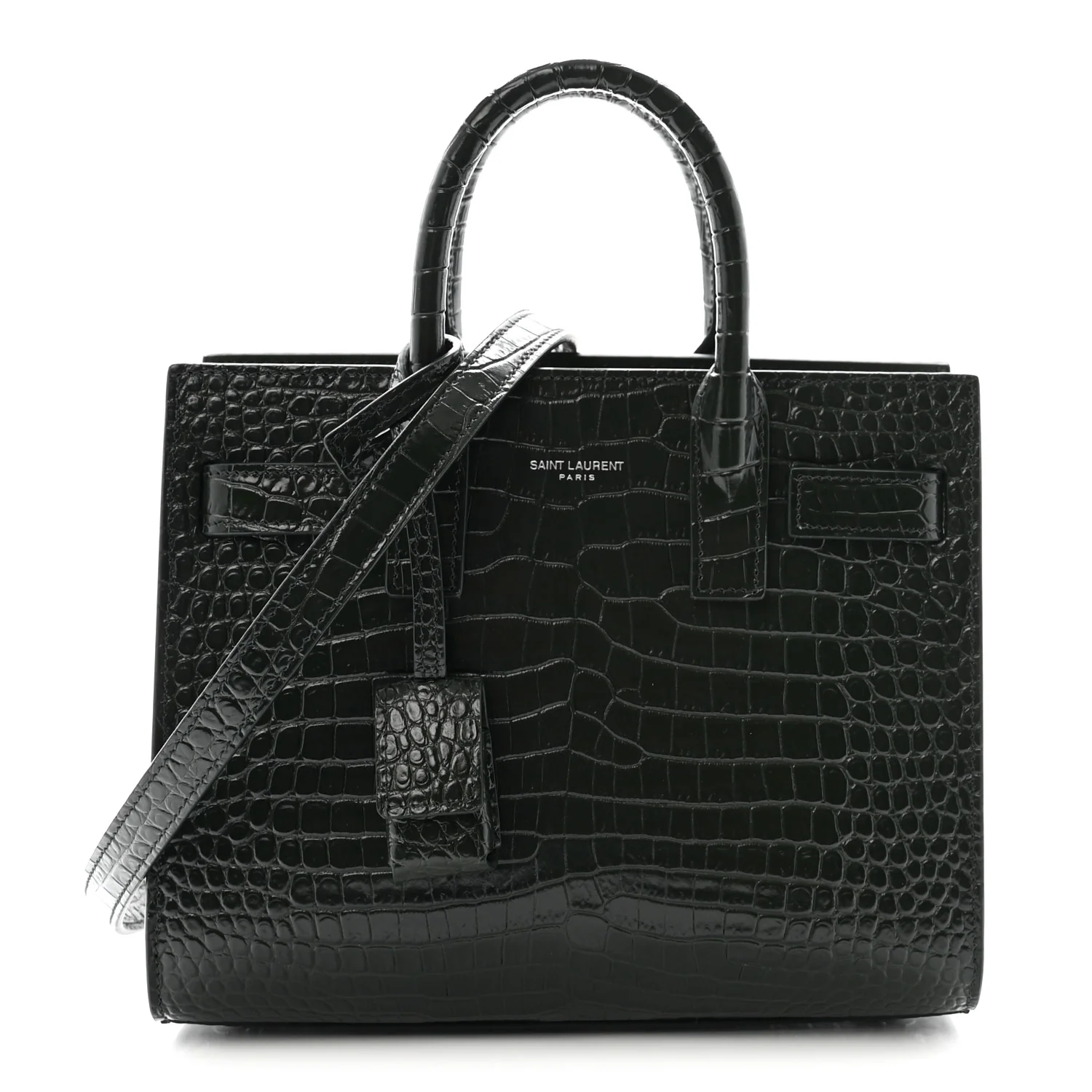 Calfskin Crocodile Embossed Nano Sac De Jour Dark Green