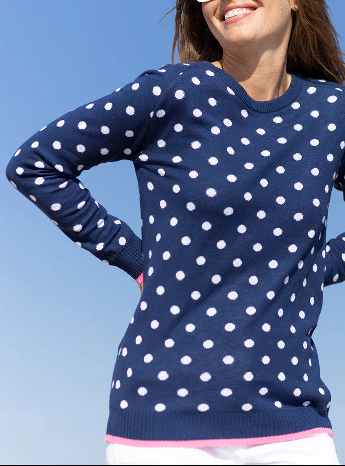 Pull femme à pois en coton bleu marine