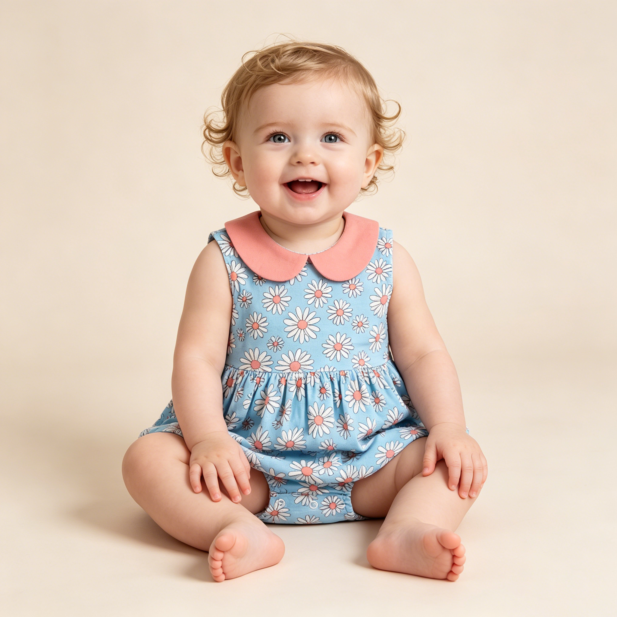 Fashion Trendy Blue Pink Color Cute Daisy Pattern Snap Button Design Baby Girl Romper Dress Jumpsuit Outdoor Picnic Photo Shoot