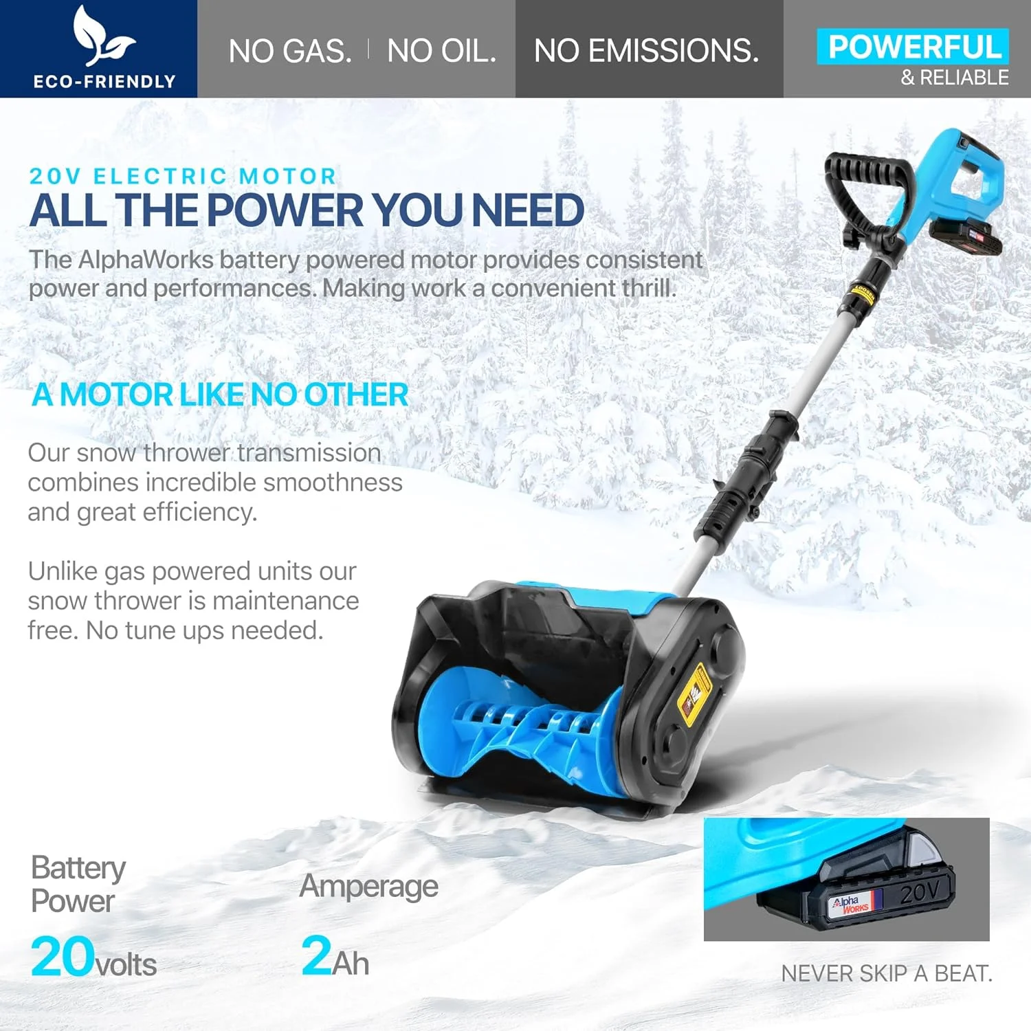 Portable Electric Snow Thrower Shovel 20V 2Ah Cordless Battery System - Image 3