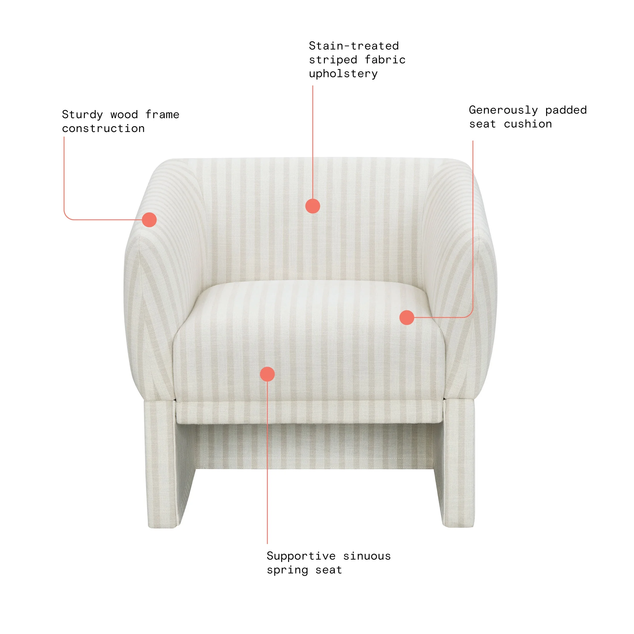 Beautiful Small Space Accent Chair, Beige and White Linen - Image 4