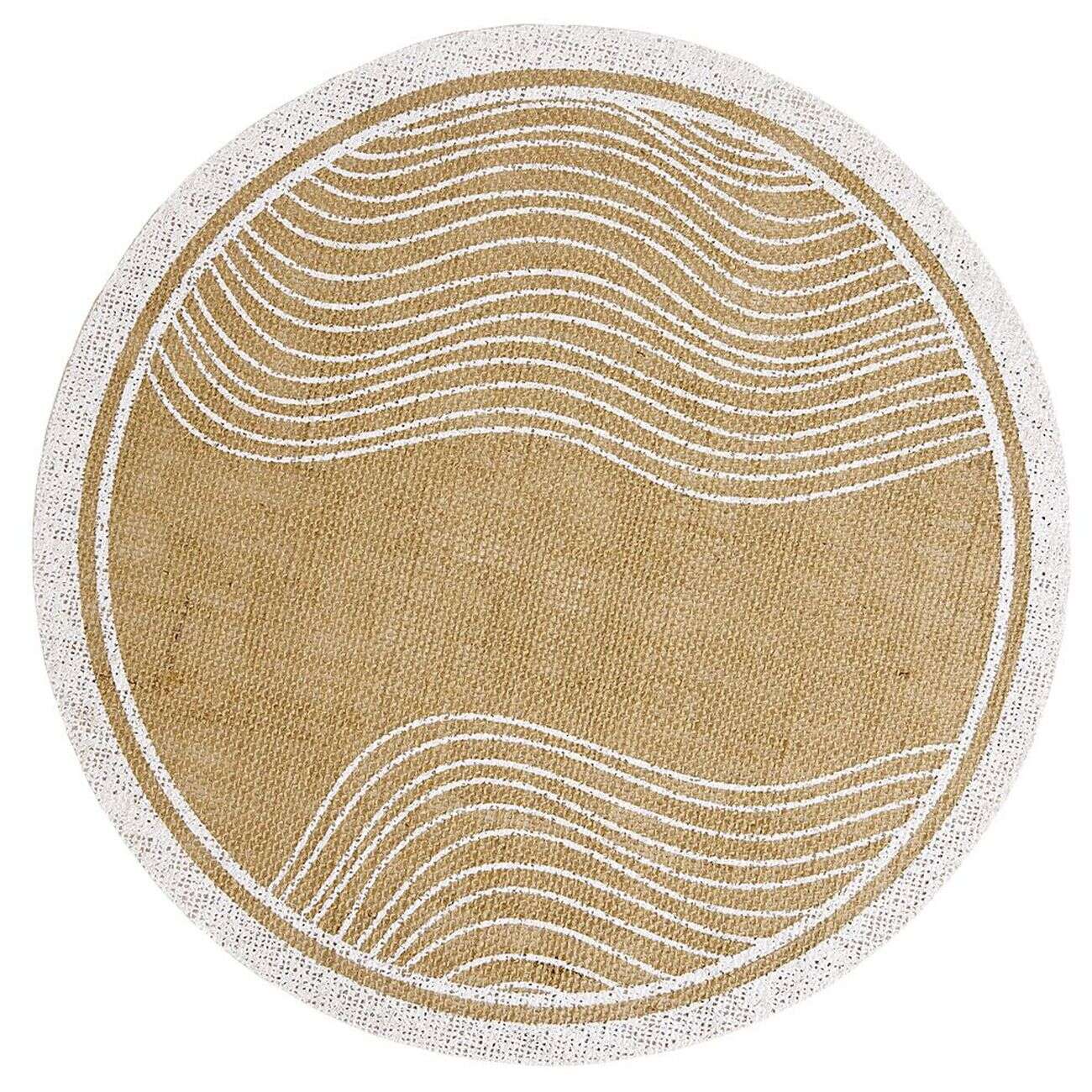 Set de table rond en jute naturel et blanc motif soleil ou vague Ø38cm