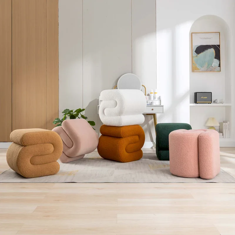 Contemporary S-Shape Ottoman Makeup Stool and Footrest for Living Room and Bedroom