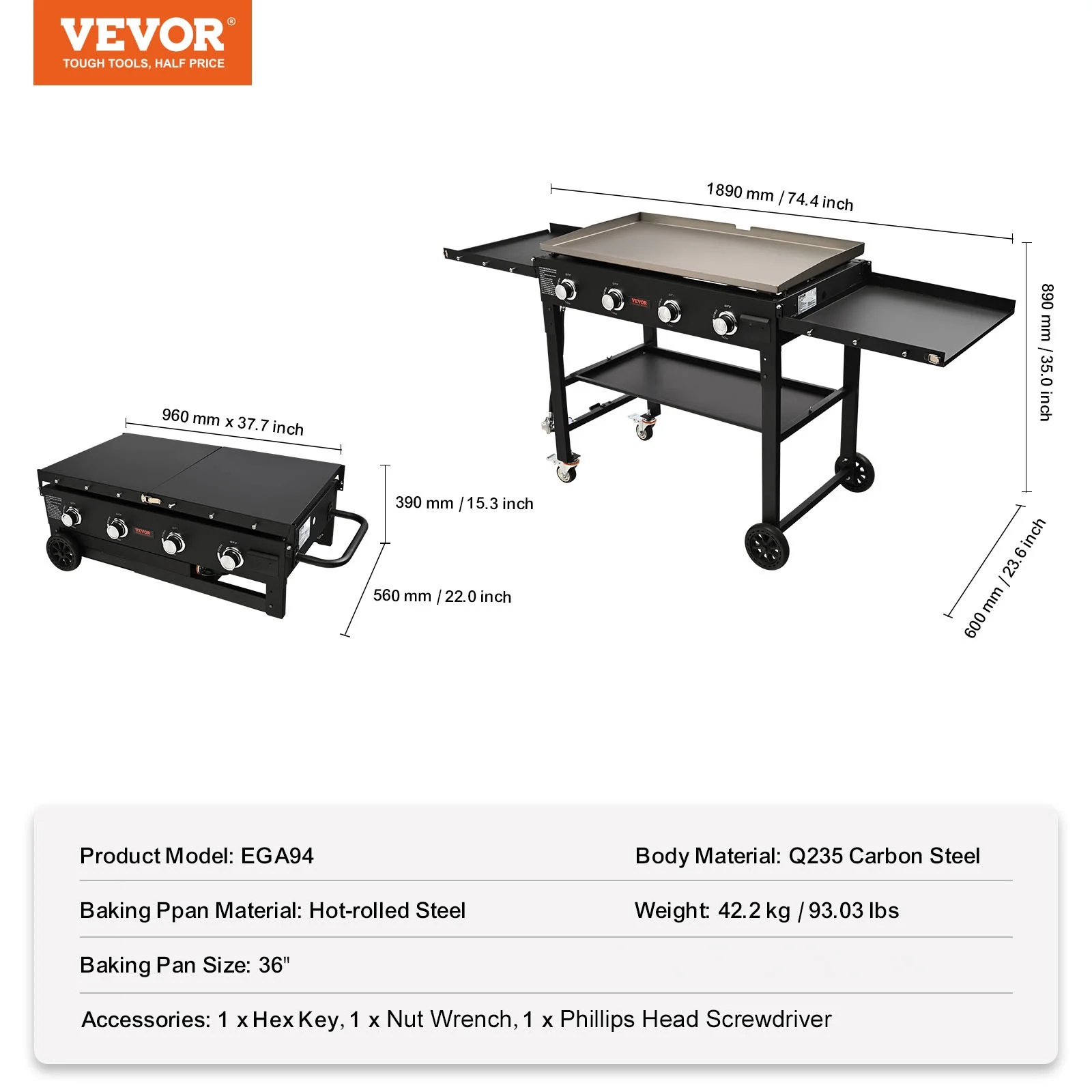 Commercial Griddle on Cart, 36" Heavy Duty Manual Flat Top Griddle, Outdoor Cooking Station with Side Shelves, Steel Natural Gas Griddle, 4-Burners Restaurant Portable Tested toStandards - Image 7