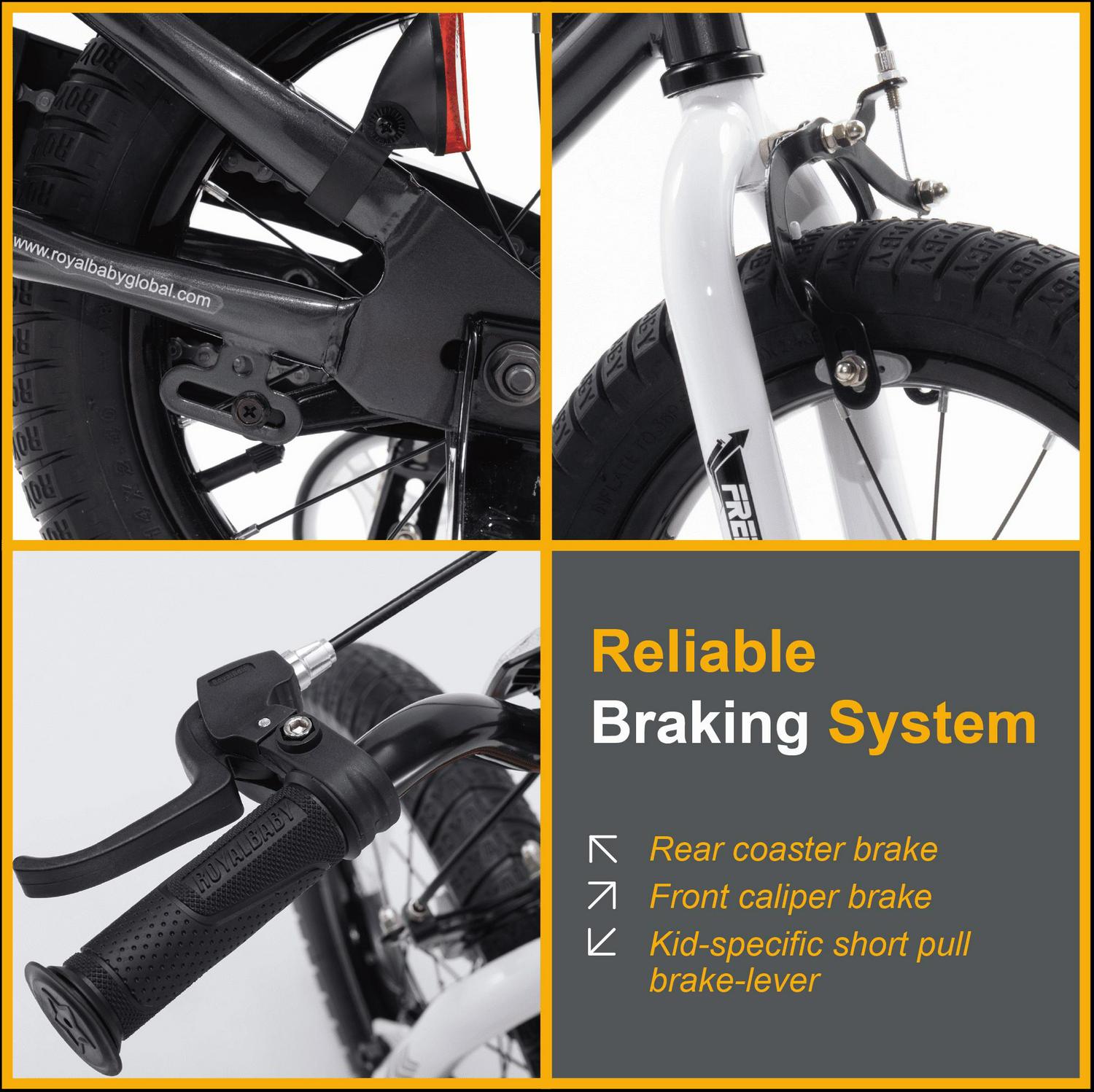 Royalbaby Boys Girls Kids Bike 14 in BMX Freestyle Black 2 Hand Brakes Bicycles with Training Wheels Child Bicycle