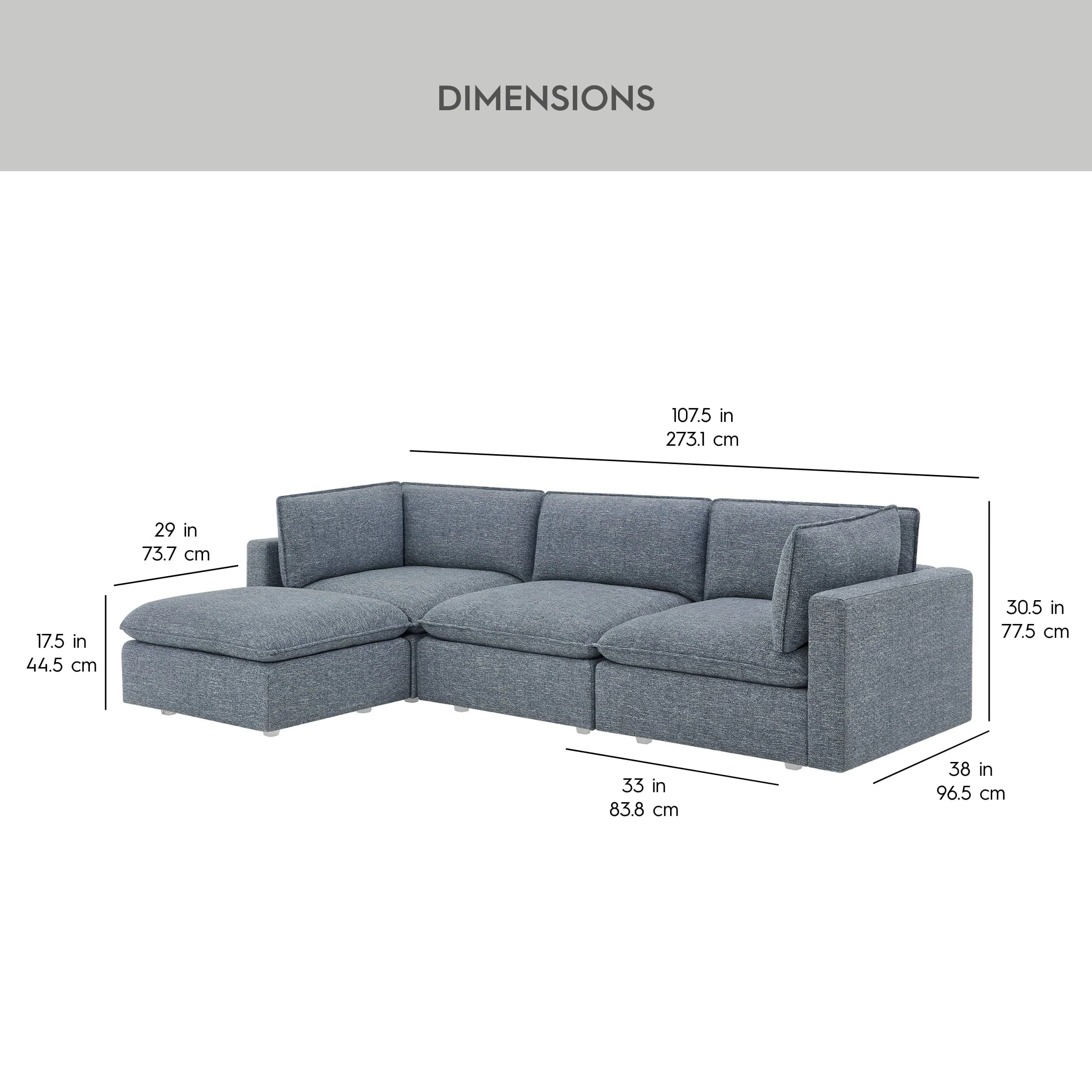 Better Homes & Gardens Weston 107.5 Cloud Modular Sectional Sofa, Heathered Blue