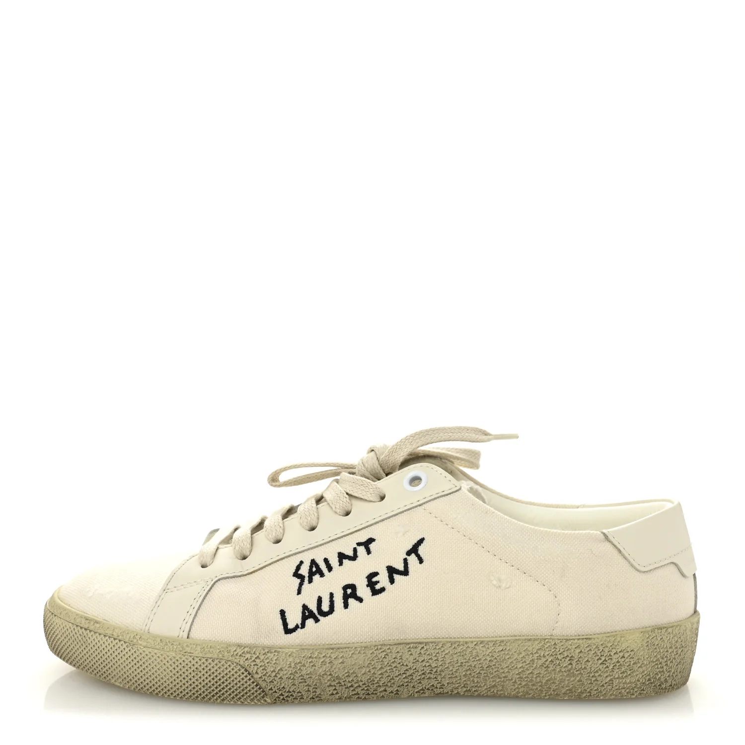 Distressed Canvas Court Classic Sneakers 37 Panna