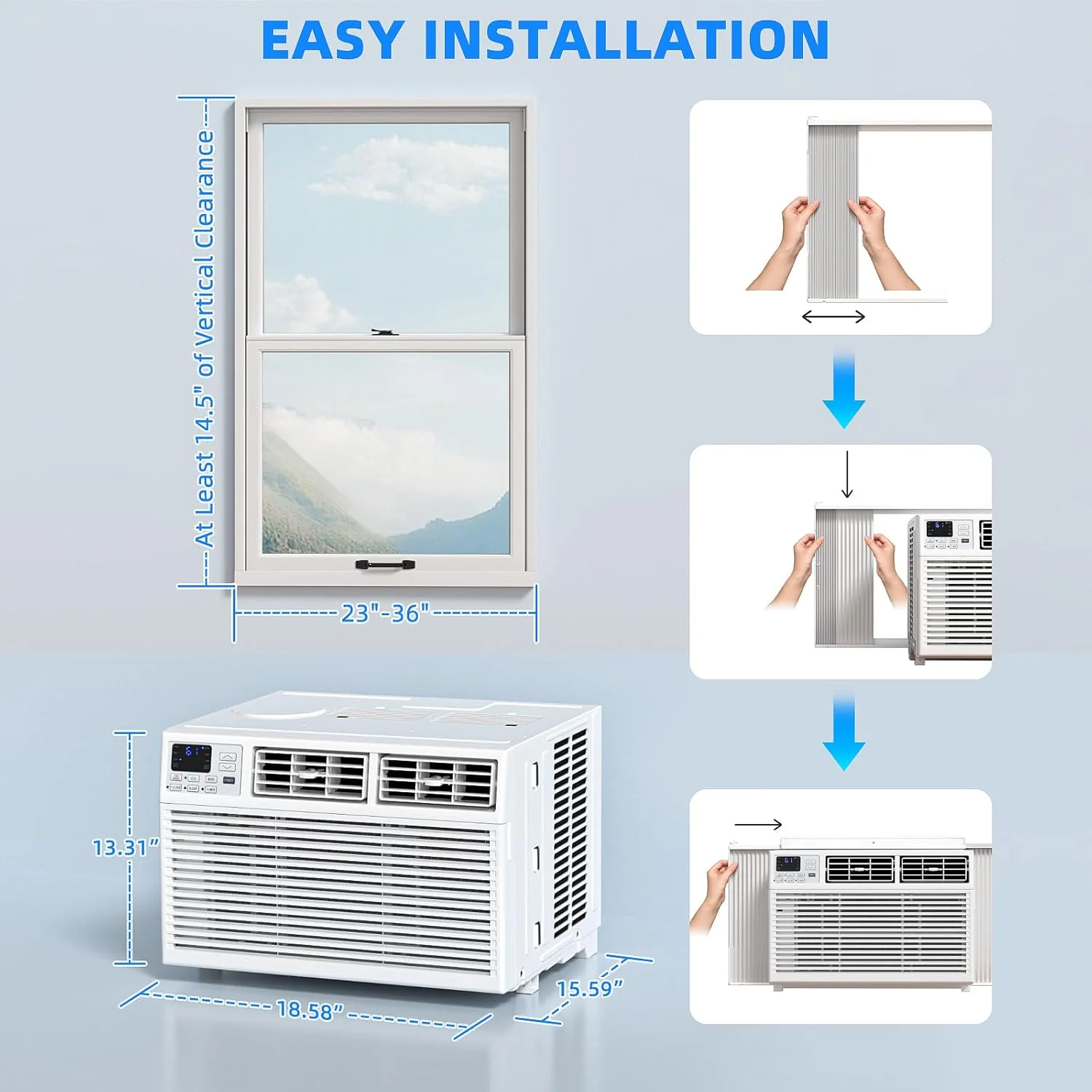 Climatiseur de fenêtre Antarctic Star 12 000 BTU en forme de U, refroidit jusqu'à 550 pi² avec 6 modes, minuterie 24 h, climatiseur de fenêtre ultra silencieux