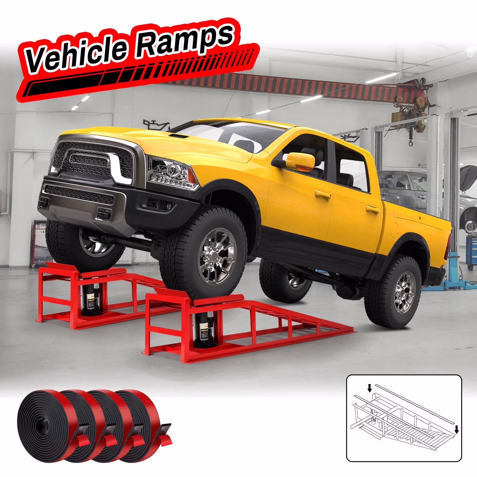 2-Pack Hydraulic Car Ramps: Heavy-Duty Vehicle Ramps with 5T / 10000lbs Jack Load Capacity, Portable Design for Effortless Oil Changes and Car Lifts(Red)