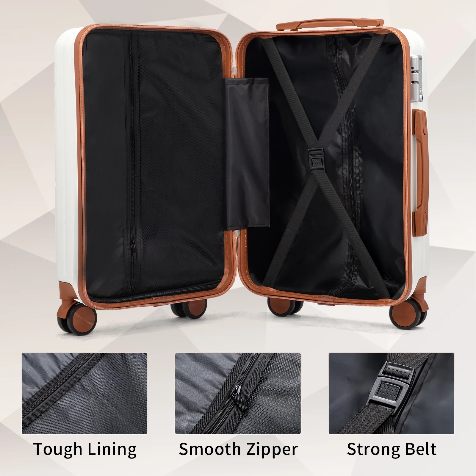 Zimtown Luggage 3 Piece Set Suitcase ABS Hardside Lightweight with TSA Lock Spinner Wheels, Beige