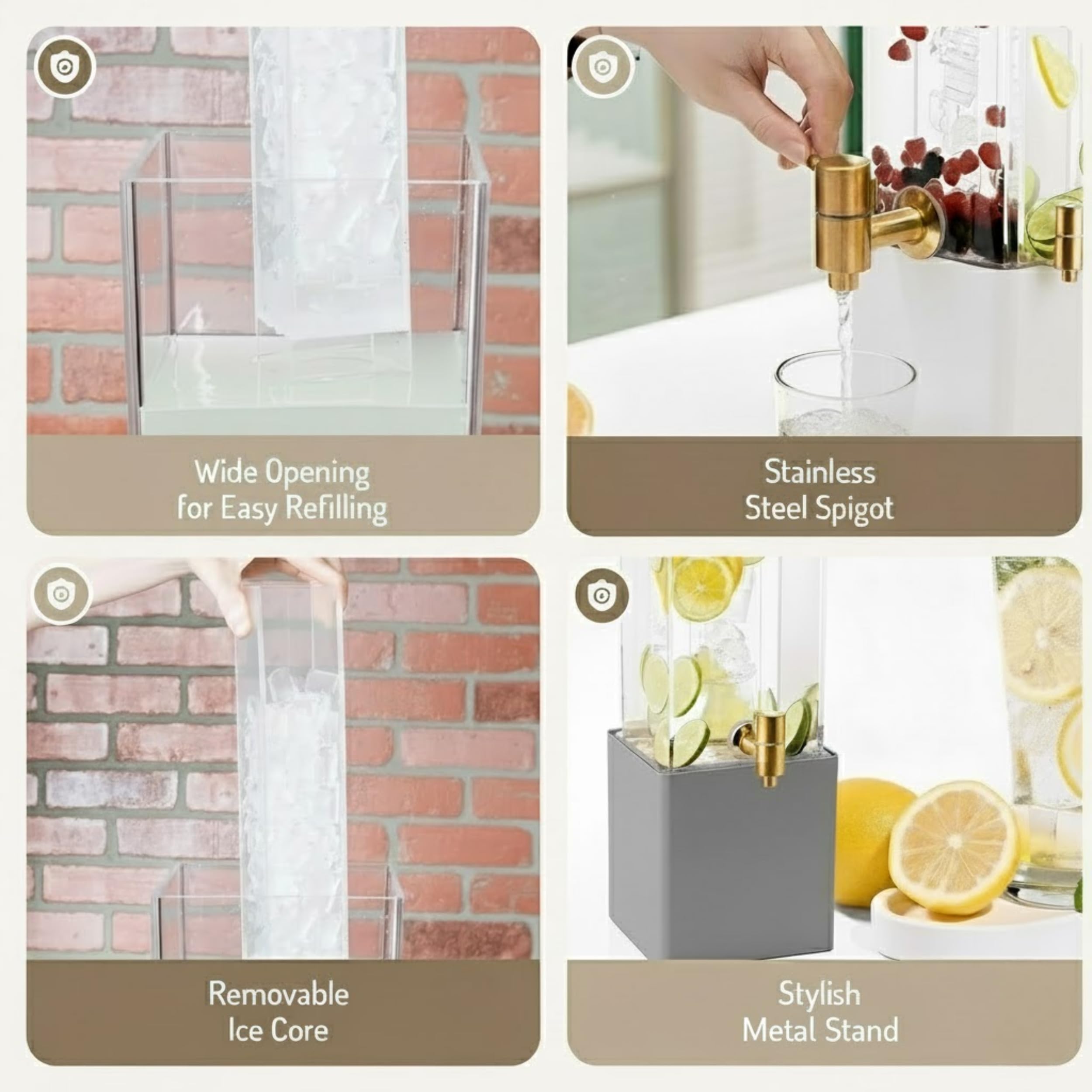 1.25 Gallon Acrylic Beverage Dispenser with Gray Metal Stand – Cold Drink Server with Ice Chamber & Stainless Steel Spigot