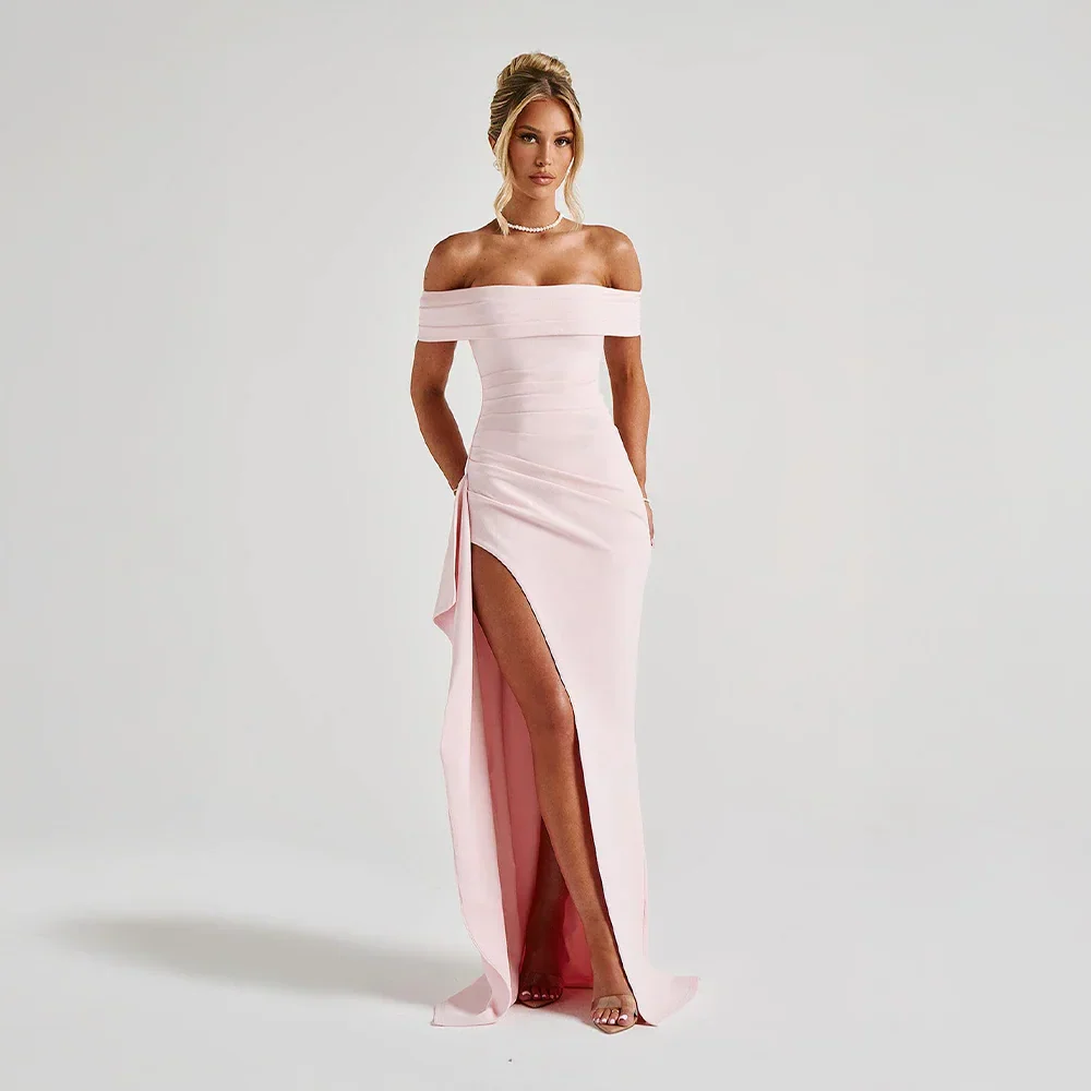 Robe Maxi Fendue Épaules Dénudées