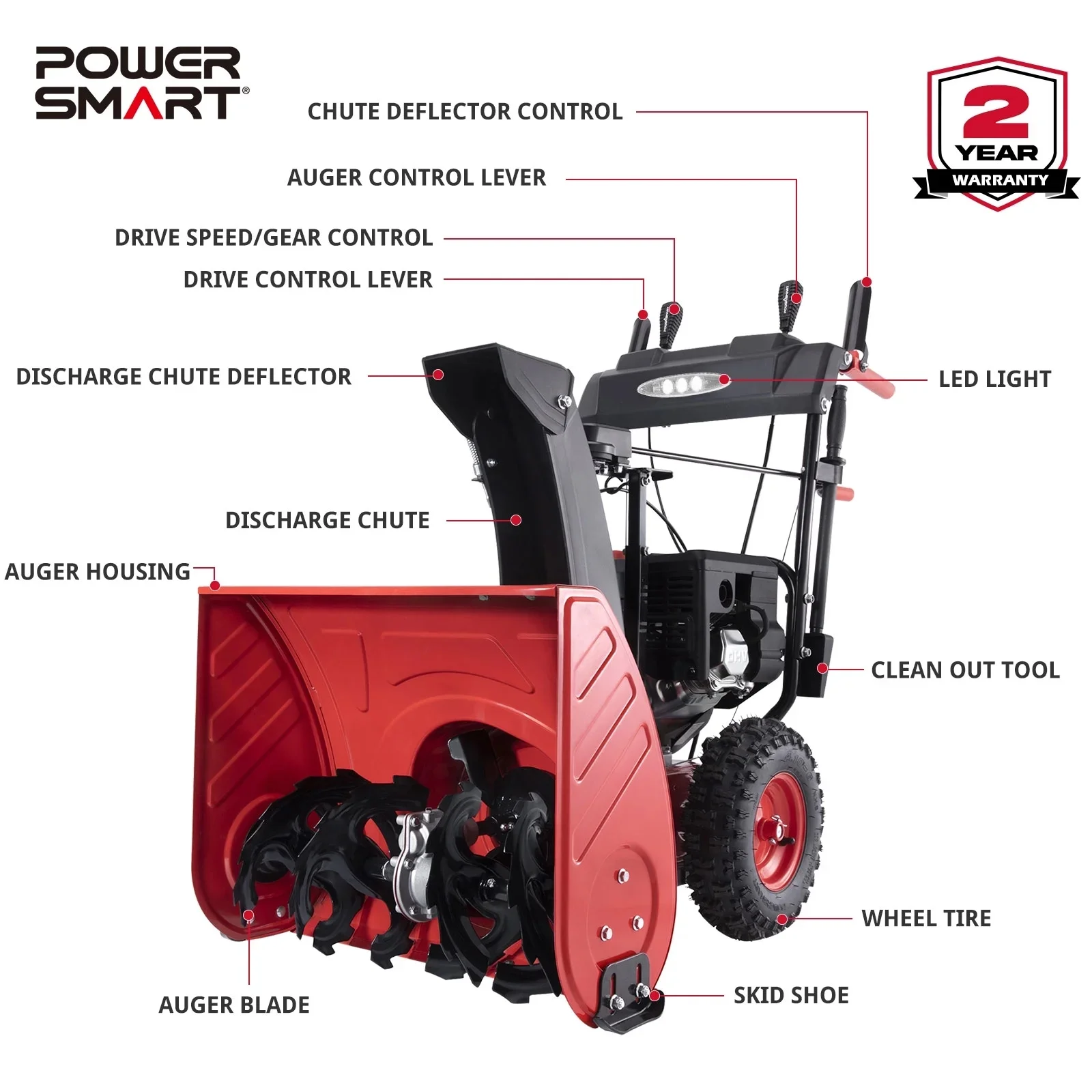 26" Gas Snow Blower, 120V, Self-Propelled Snow Thrower with Electric Start, Variable Speed - Image 2