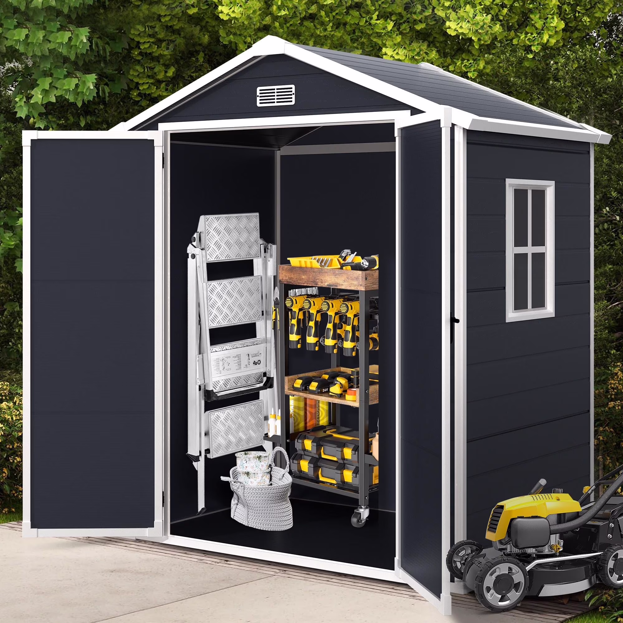 Outdoor Storage Shed with Lockable Doors, Dark Gray(6' x 4'# Gray) - Image 3