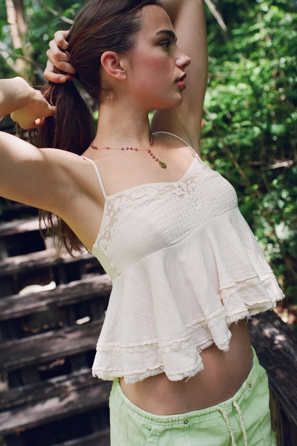 UO Luckiest One Lace Trim Babydoll Cami-White