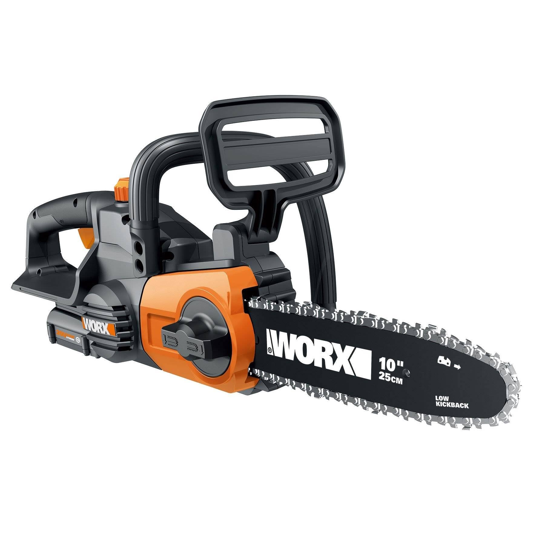 Worx 20V Auto Tension Electric Cordless Chainsaw Tool with Battery and Charger, 10