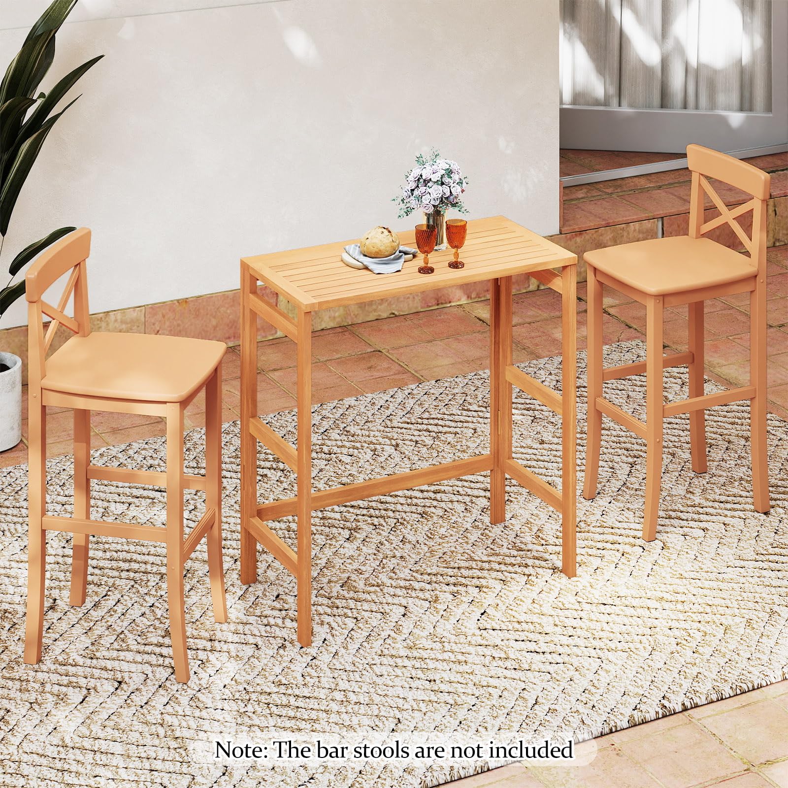 Tangkula Patio Rectangle Counter Height Pub Table with Slatted Tabletop