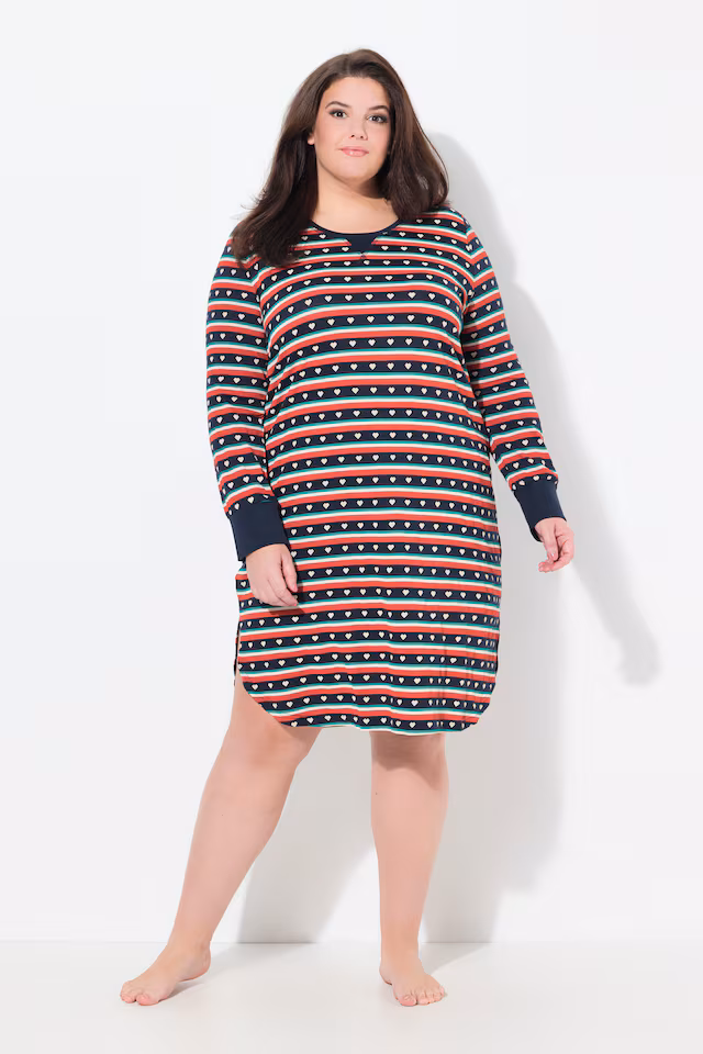 Eco Cotton Heart Striped Long Sleeve Nightgown