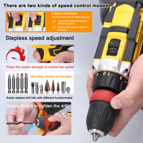 Perceuse‑tournevis lithium 12V 2‑en‑1, moteur brossé multifonction. Pratique pour appareils ménagers, installation meubles, réparation électronique automobile, avec deux emplacements de rangement — vue 2