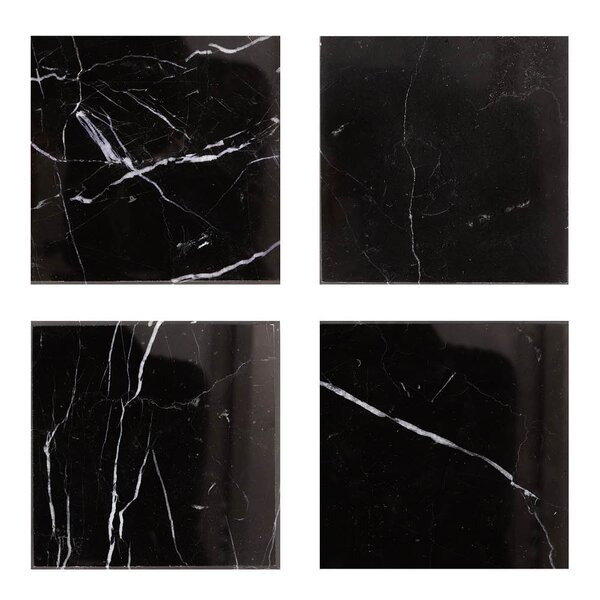 Marmor glassbrikke kvadratisk 10x10 cm 4 stk svart