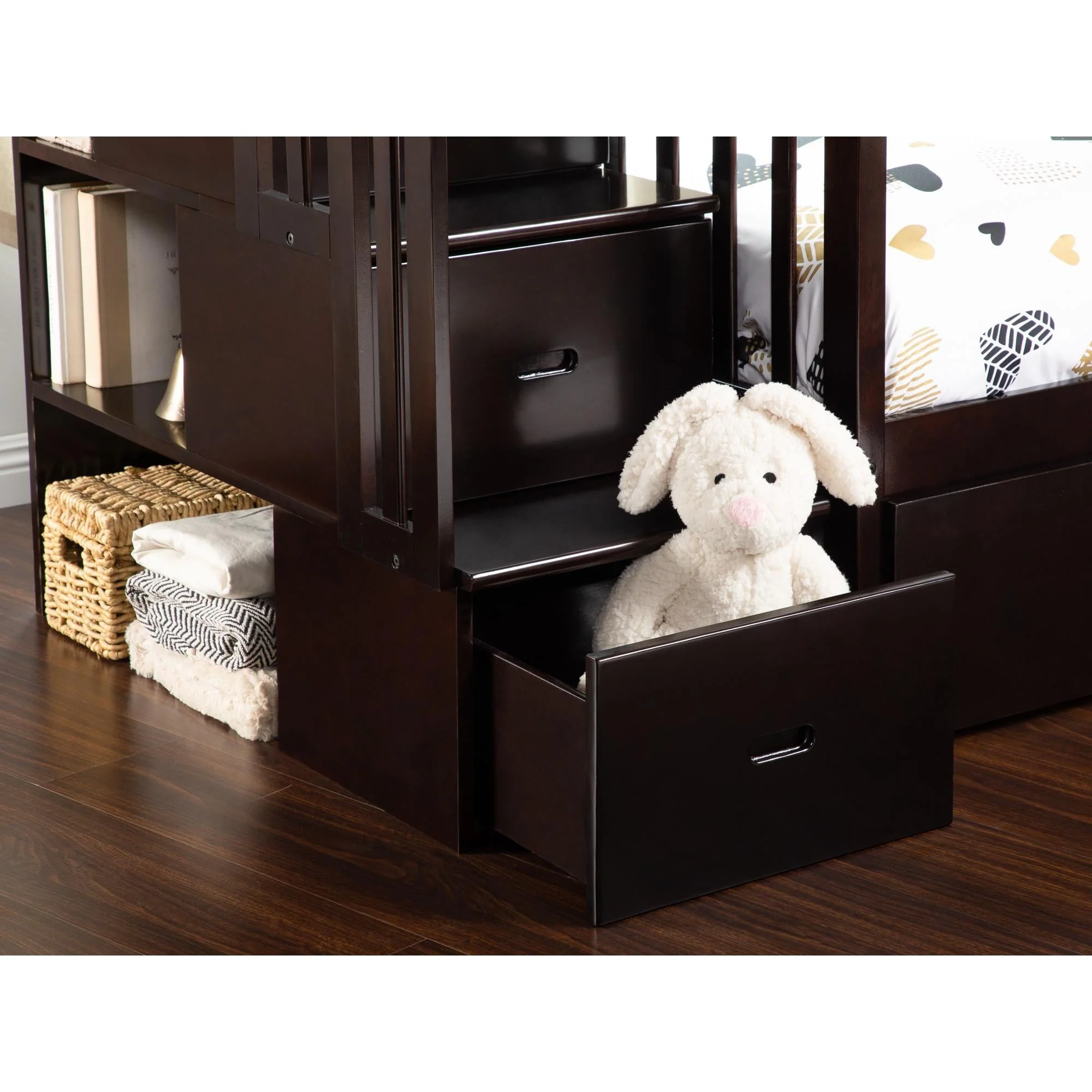 Westbrook Staircase Bunk Twin Over Twin with 2 Urban Bed Drawers in Espresso