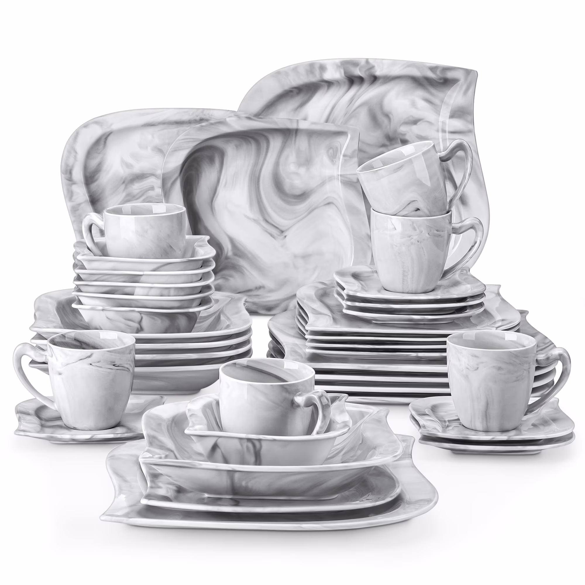 36 pcs Dinnerware Sets, Plates and Bowls Set for 6, Porcelain Dinner Set, Marble Gray(Marble Gray)