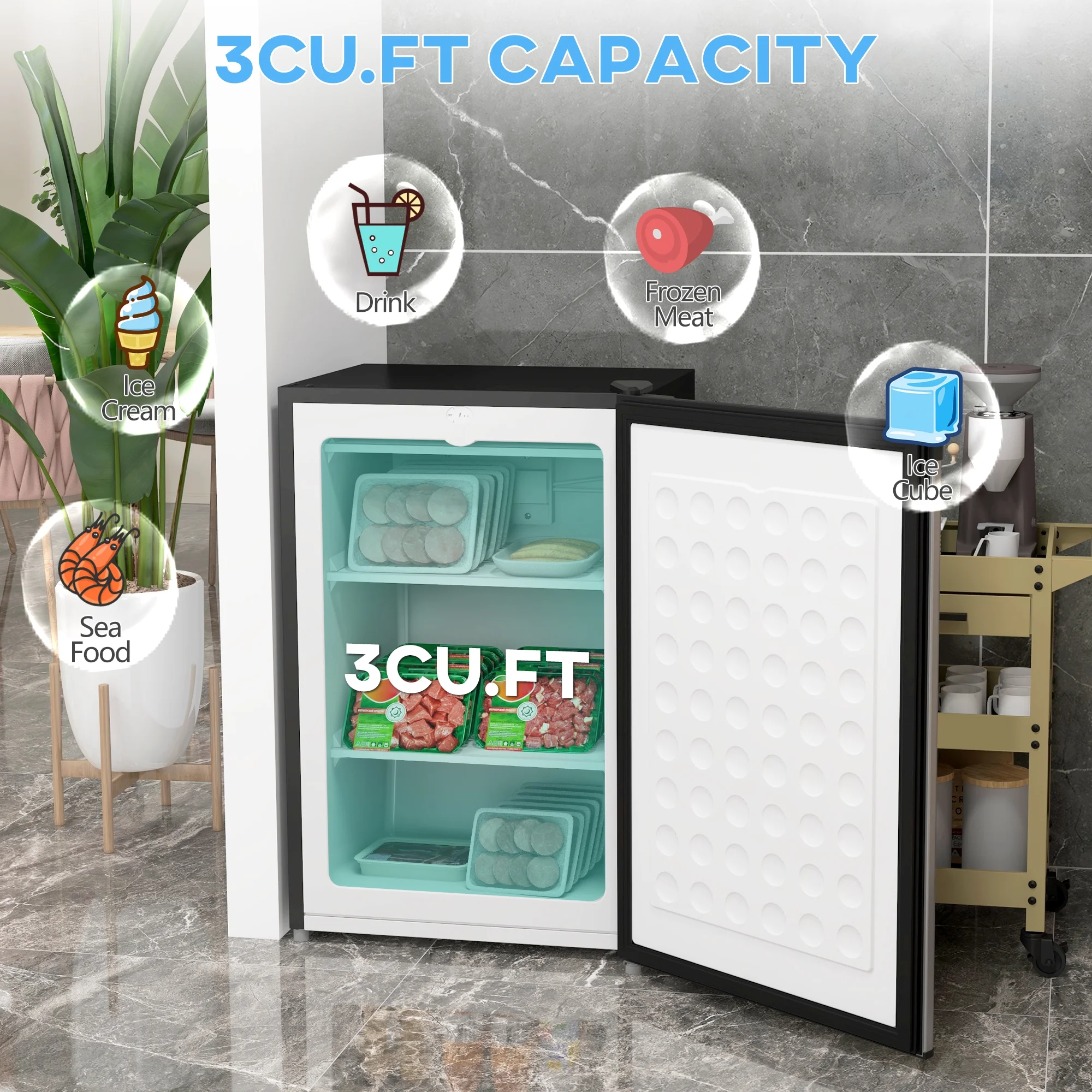 Upright Freezer, 3.0 Cubic Feet Compact Mini Freezer with Reversible Single Door and Adjustable Thermostat, Small freezer for Home, Dorm, Apartment, Home Office, Silver - Image 2