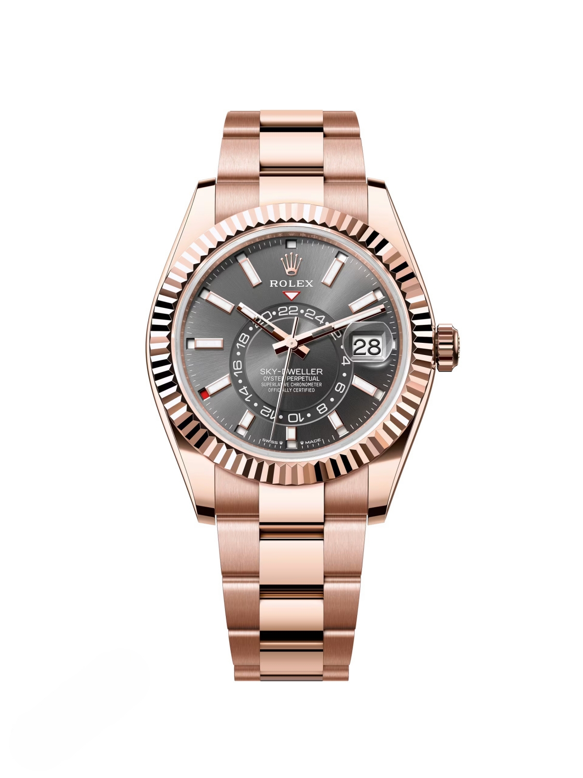 [Super Clone]RLX  Sky-Dweller 42mm Rose Gold Rhodium Dial Oyster - 336935