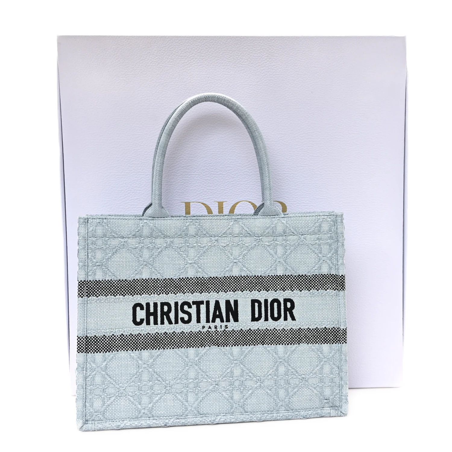 Raffia Cannage Medium Book Tote Blue