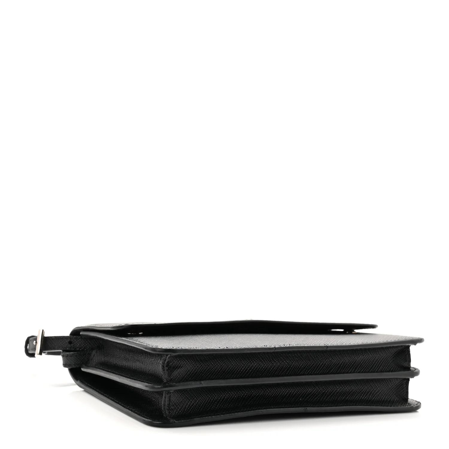 Saffiano Metal Flap Wallet With Strap Black