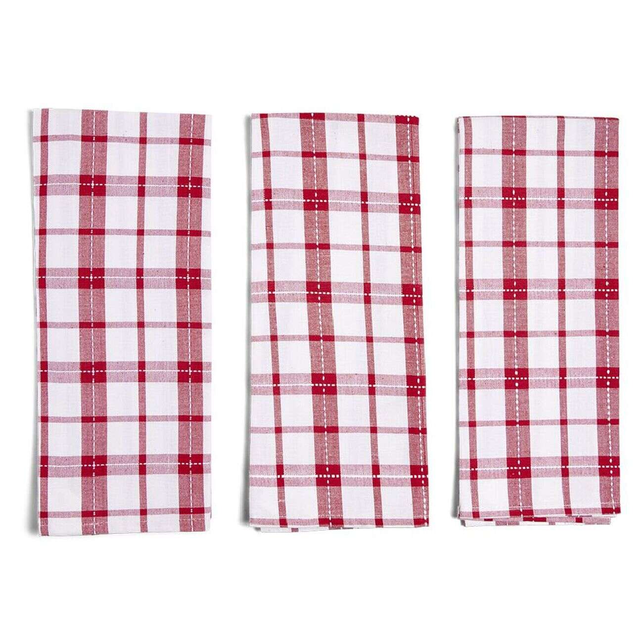 Lot de 3 torchons coton à carreaux rouge et blanc 50x70cm