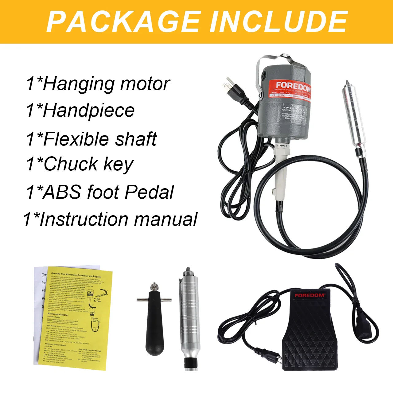300W Flexible Shaft Grinder with Foot Pedal - 0-24000RPM S-R Hanging Mill Motor, 110V Rotary Tool Kit for Jewelry Engraving, Polishing, Drilling, Cutting & Buffing (with Handpiece)