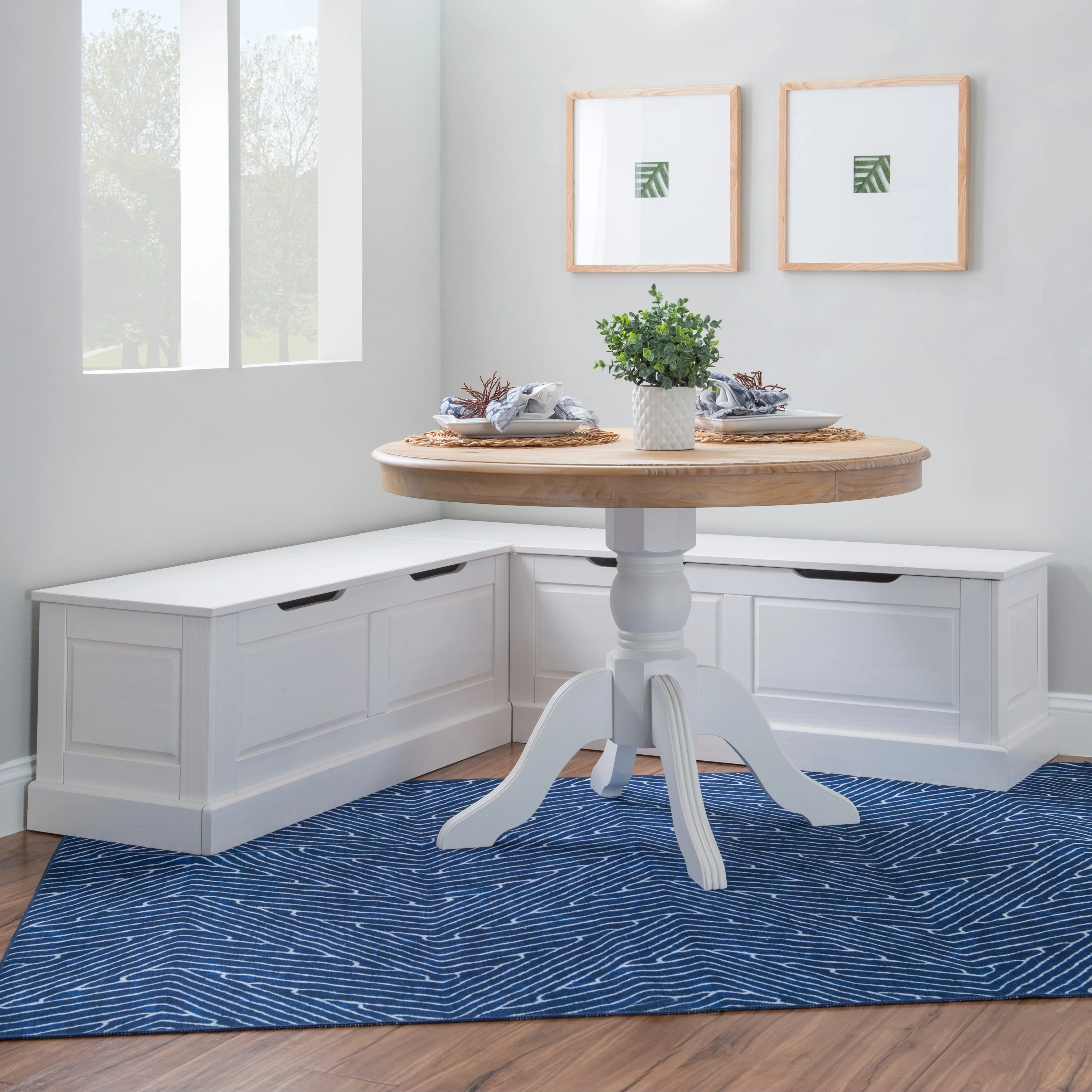 Nook Bench Collection L-Shaped Wood Farmhouse Breakfast Bench with Hidden Storage, White(White) - Image 6