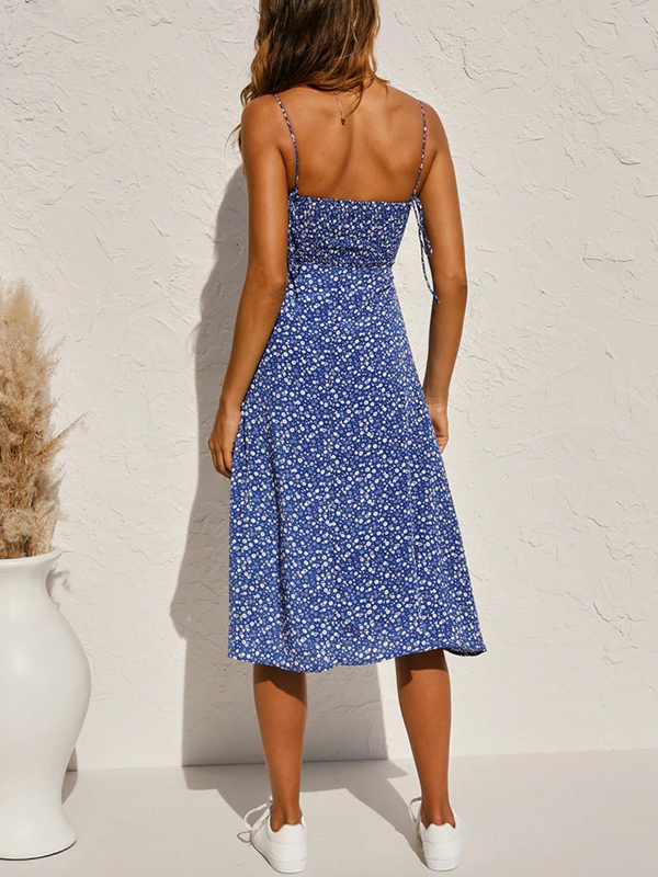 Robe midi à imprimé floral et décolleté en cœur