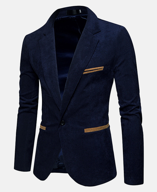 Blazer en velours côtelé à poches contrastées, revers cranté et coupe ajustée