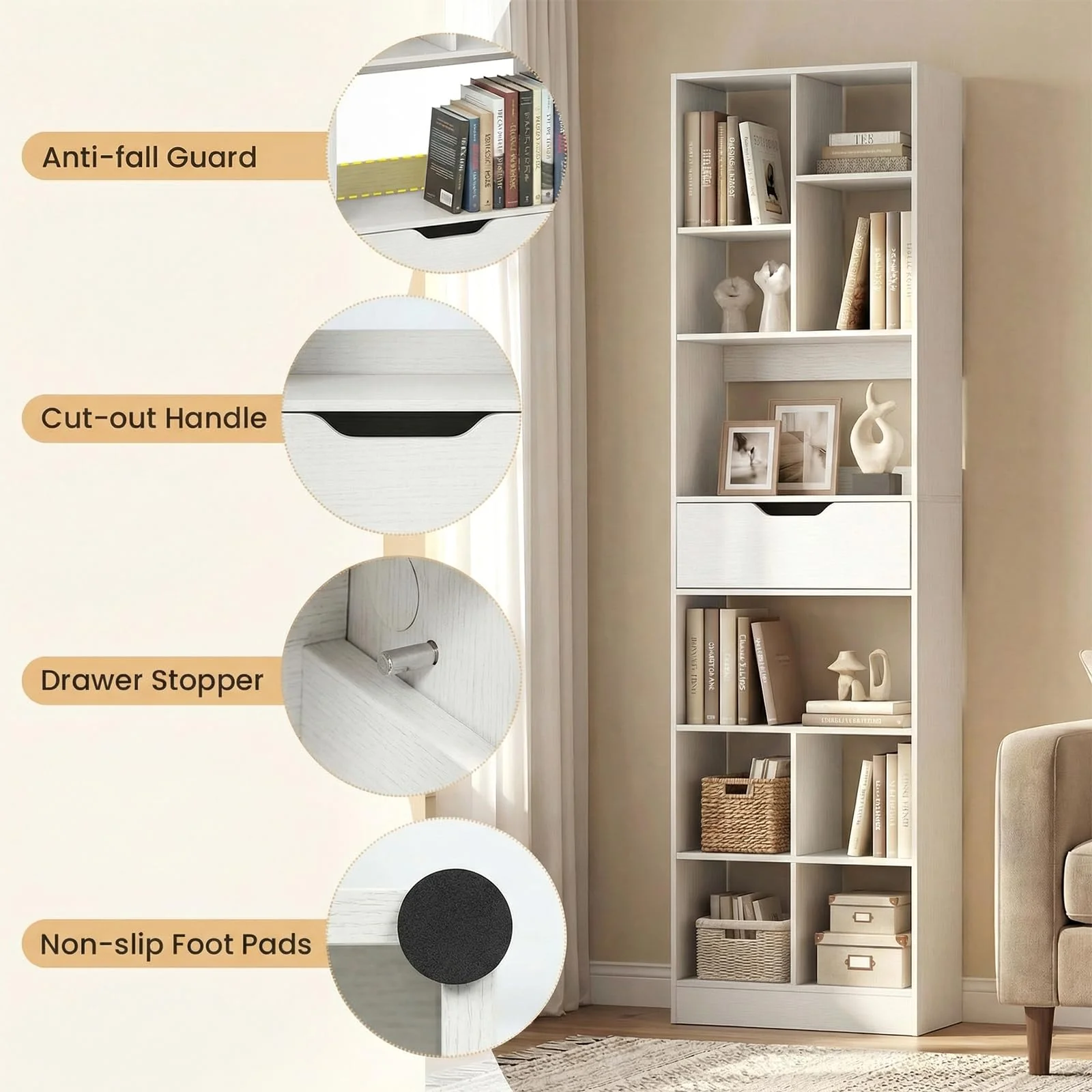 Tangkula 71” Tall Open Bookcase with Drawer(1/2)
