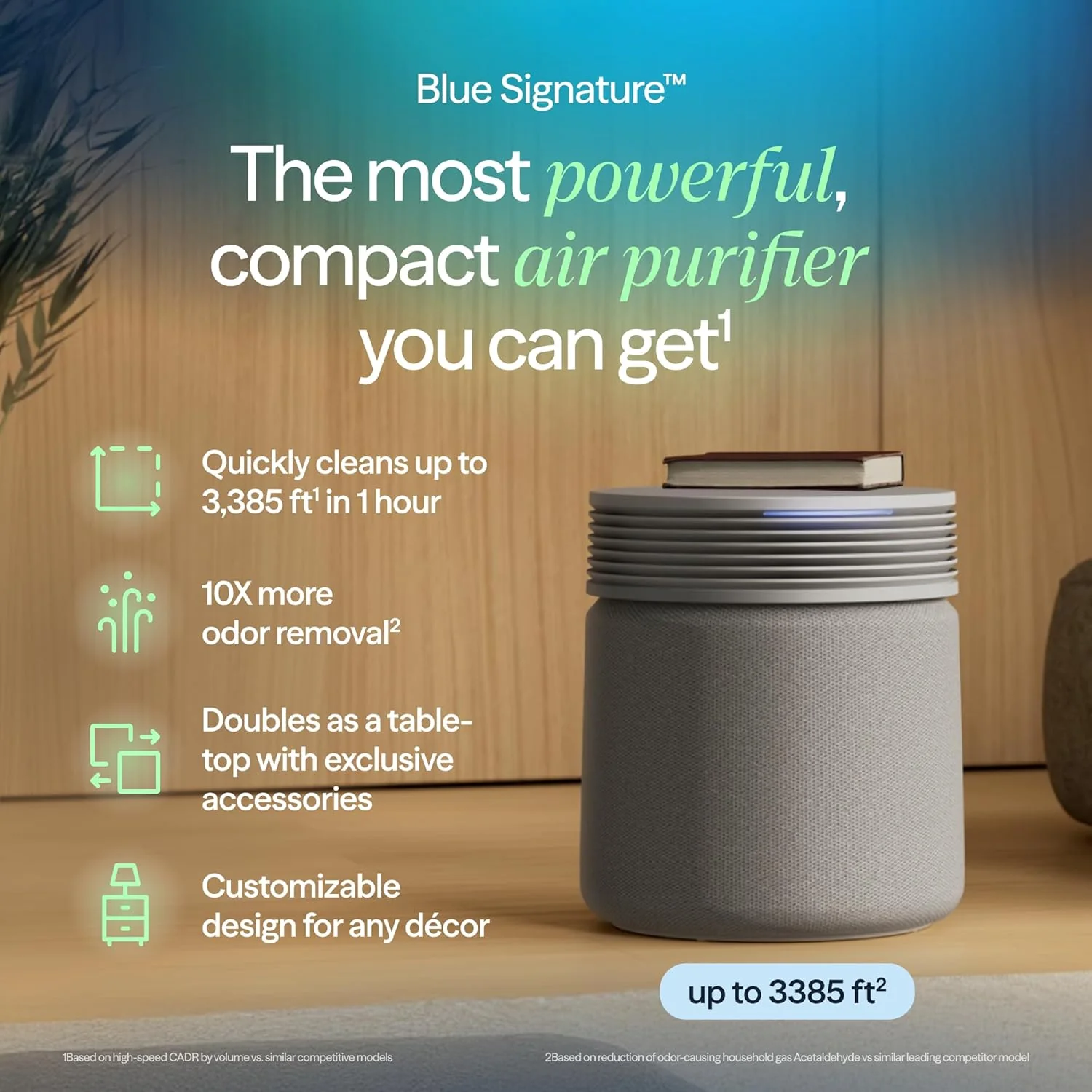 Purificateur d'air BLUEAIR pour grandes pièces et maison - Élimine les odeurs, purifie jusqu'à 315 m², HEPASilent, Wi-Fi intelligent, mode automatique, sert également de table, élimine la poussière, la fumée et les poils d'animaux, certifié AHAM, Blu