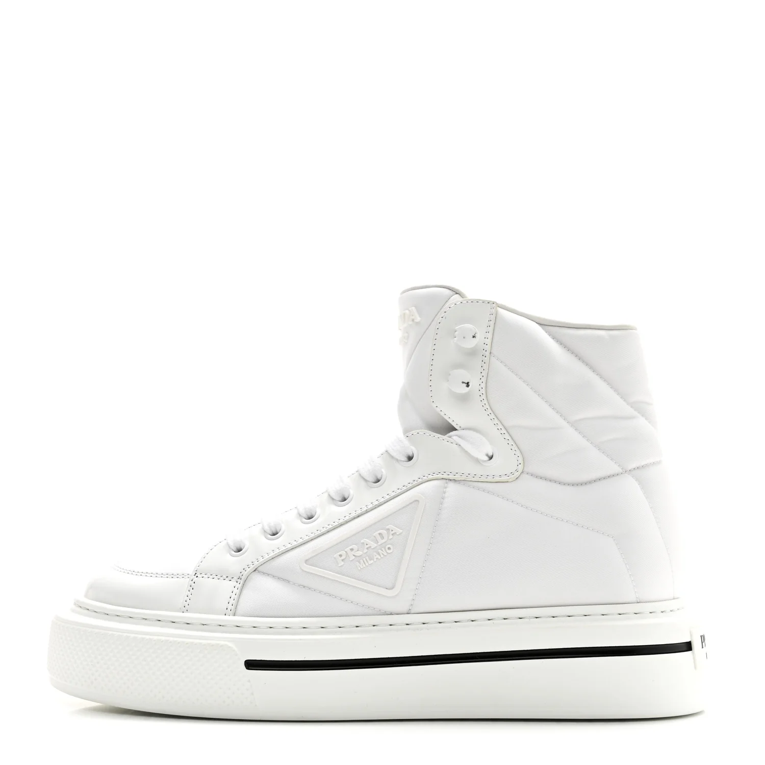 Re-Nylon Gabardine Spazzolato Macro Quilted Triangle Logo High Top 45mm Sneakers 38.5 White