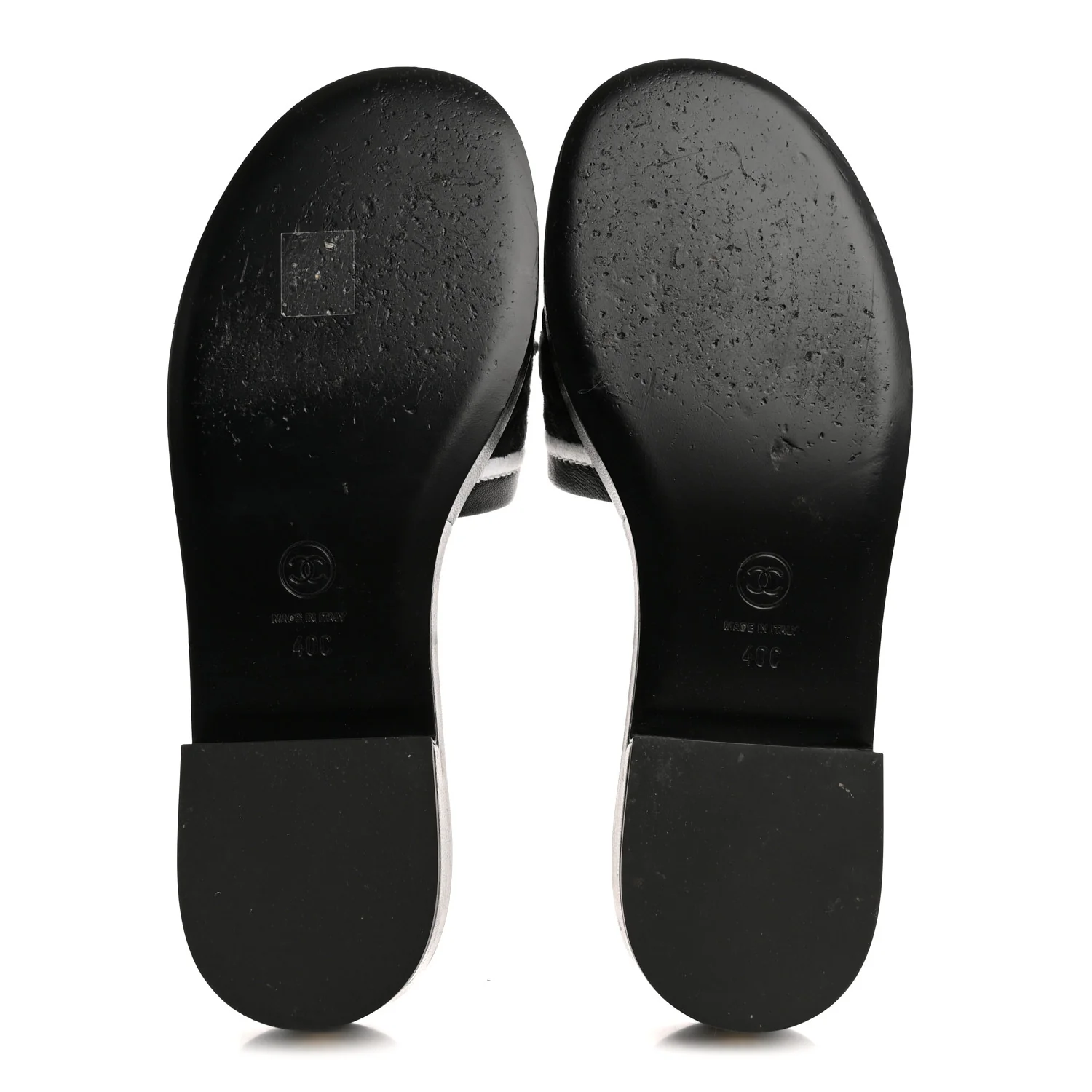 Lambskin Embroidered CC Mule Sandal 40 Black White