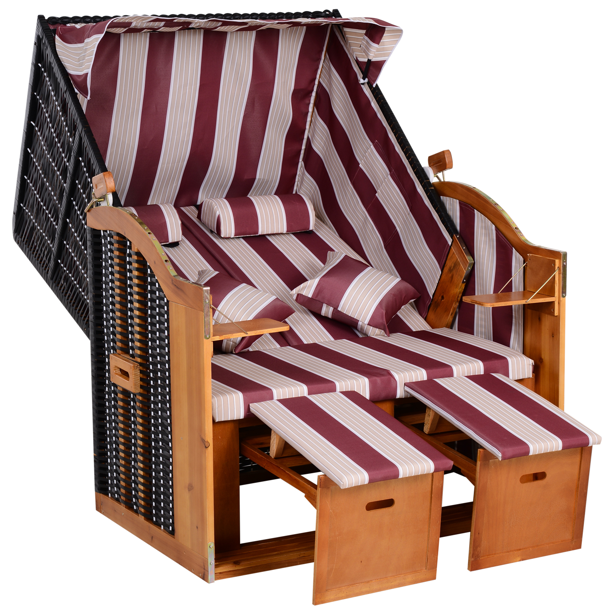 Dubbele ligstoel met dak dubbele ligstoel chaise longue voetensteun PE rotan rood