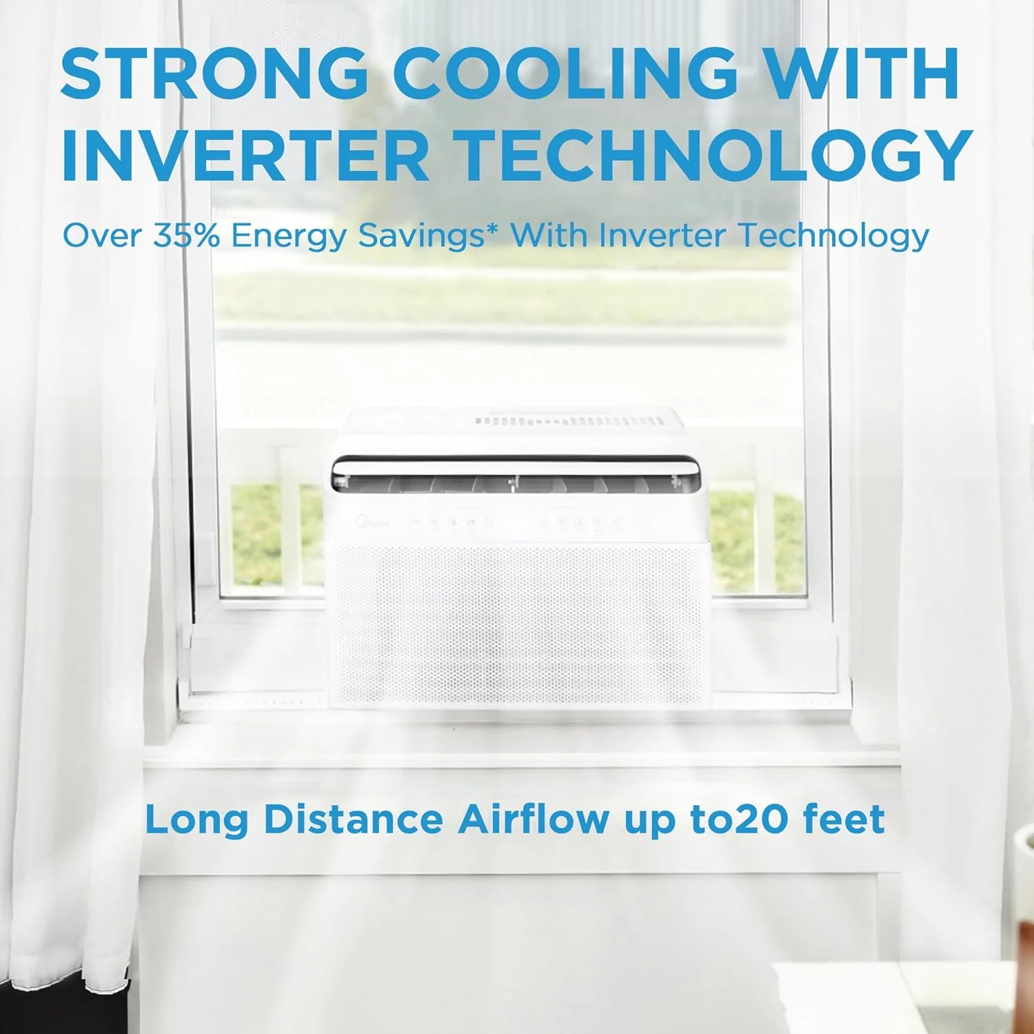 8.000 BTU U-Shaped Smart Inverter Air Conditioner – Cools up to 350 Sq. Ft.. Ultra Quiet with Open Window Flexibility. Compatible with Alexa. 35% Energy Savings. Remote Control (Renewed)