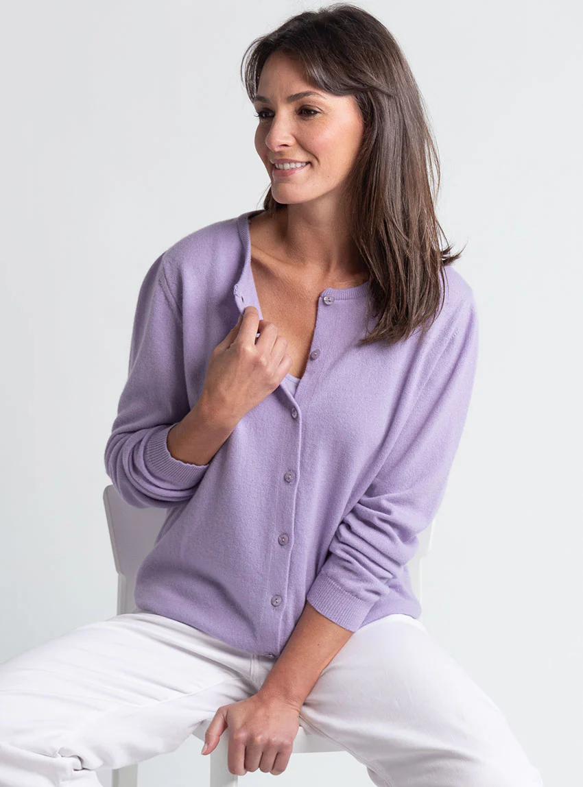Cardigan femme en cachemire violet délicat