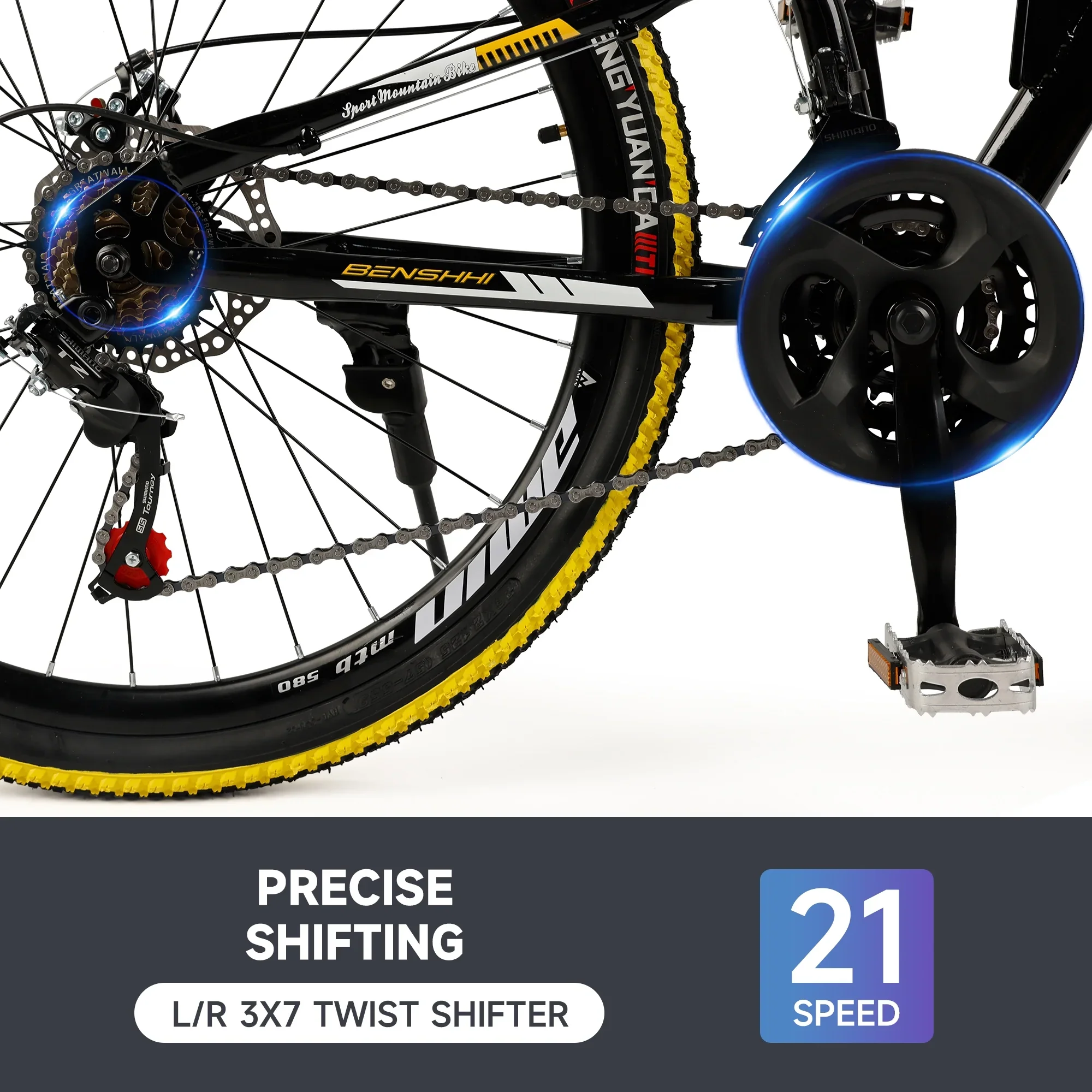 ARTUDATECH Full Suspension Mens Mountain Bike, Shimano 21 Speed, 26 Inch Wheel, Dual Disc Brake Bike for Men Womens Teen Adult Bicycle Thumb Shifter With Bike Lock And Air Pump