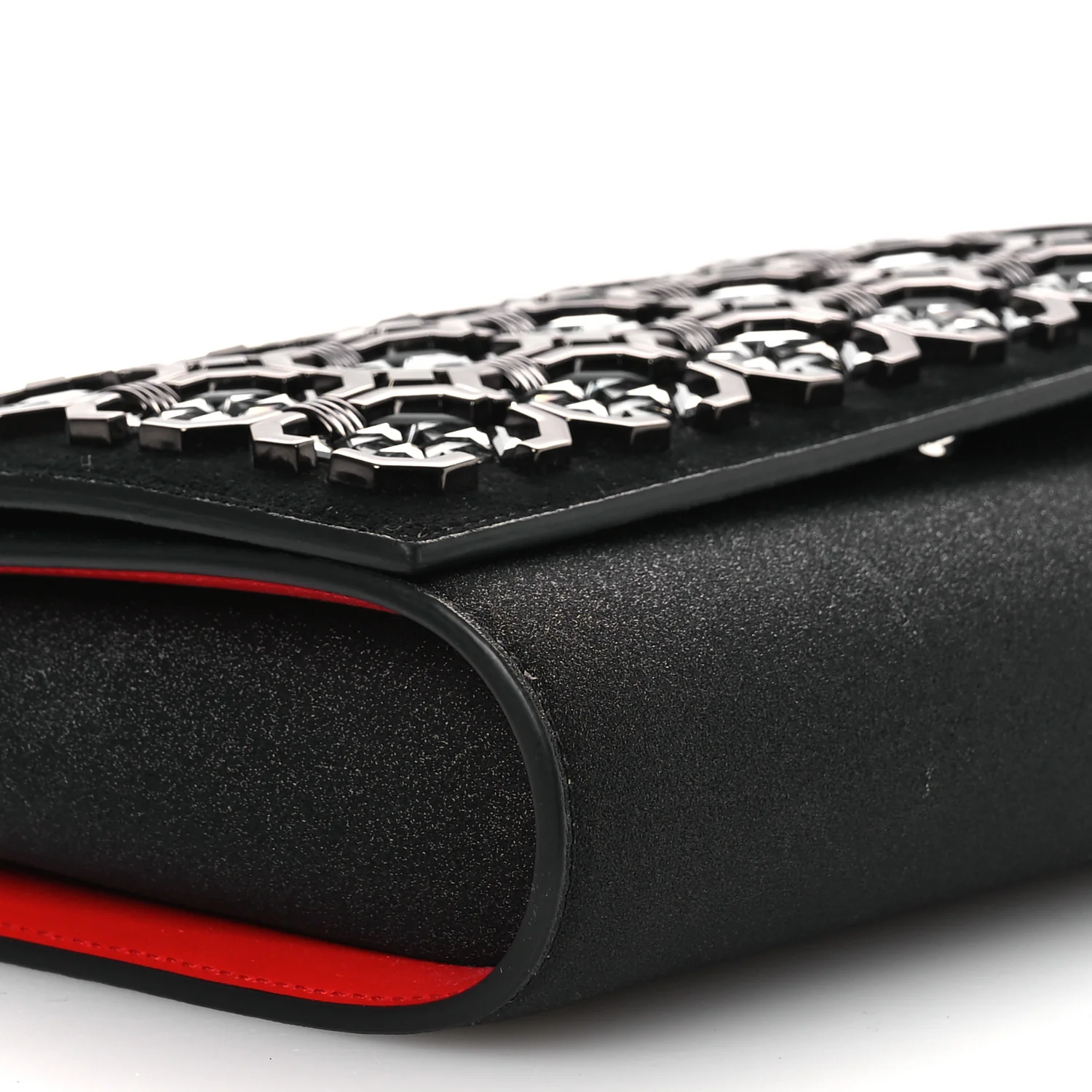 Suede Glitter Calfskin Embellished Paloma Clutch Black