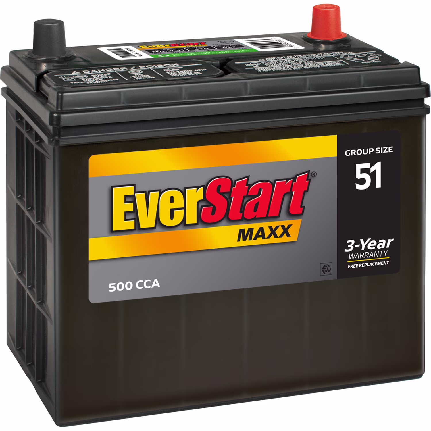 Everstart Maxx Lead Acid Automotive Battery, Group Size 51 12 Volt, 500 CCA